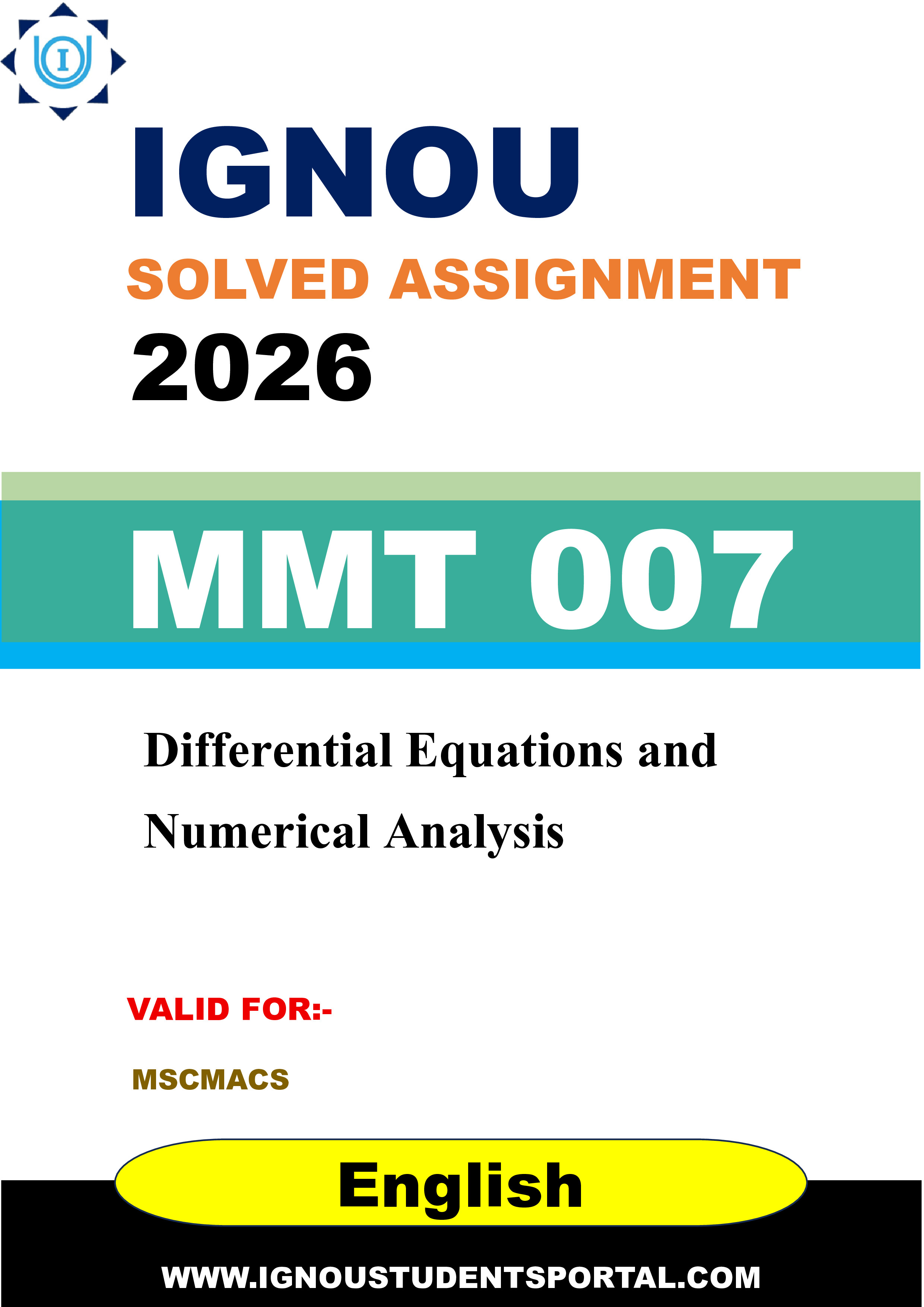 IGNOU MMT 007 Solved Assignment 2026-26: Differential Equations and Numerical Analysis (English Medium) | IGNOU Students Portal