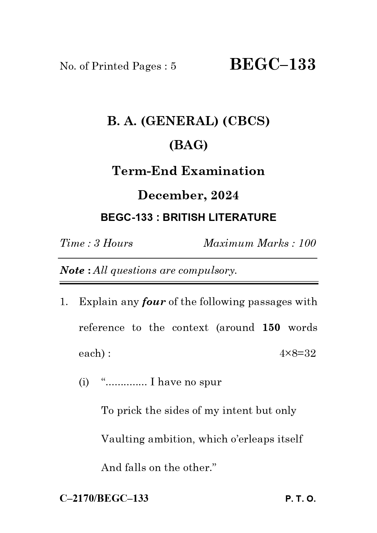 IGNOU BEGC 133 Solved Previous Year Question Paper –DECEMBER 2024 (ENGLISH Medium) – Download PDF