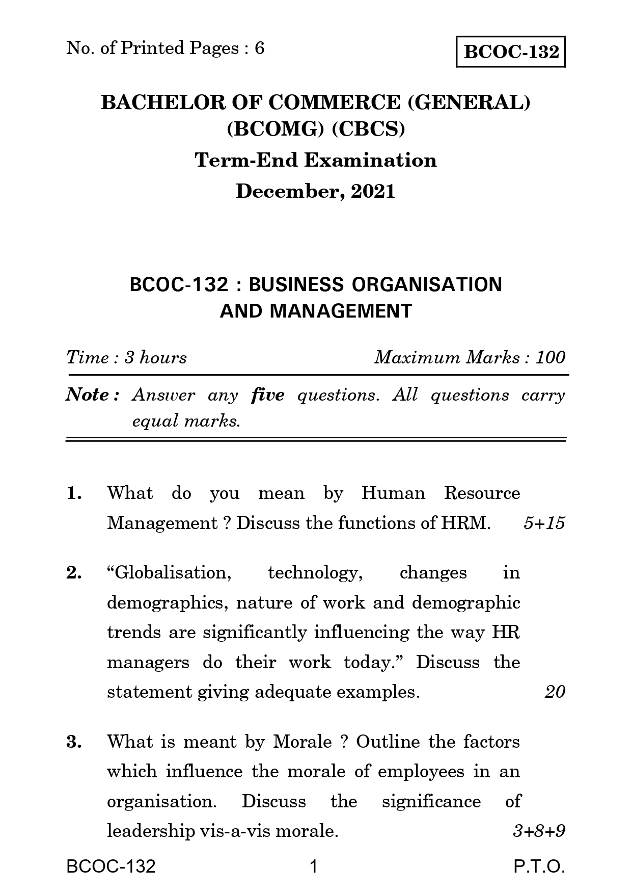 IGNOU BCOC 132 Solved Previous Year Question Paper – December 2021 (English Medium) – Download PDF