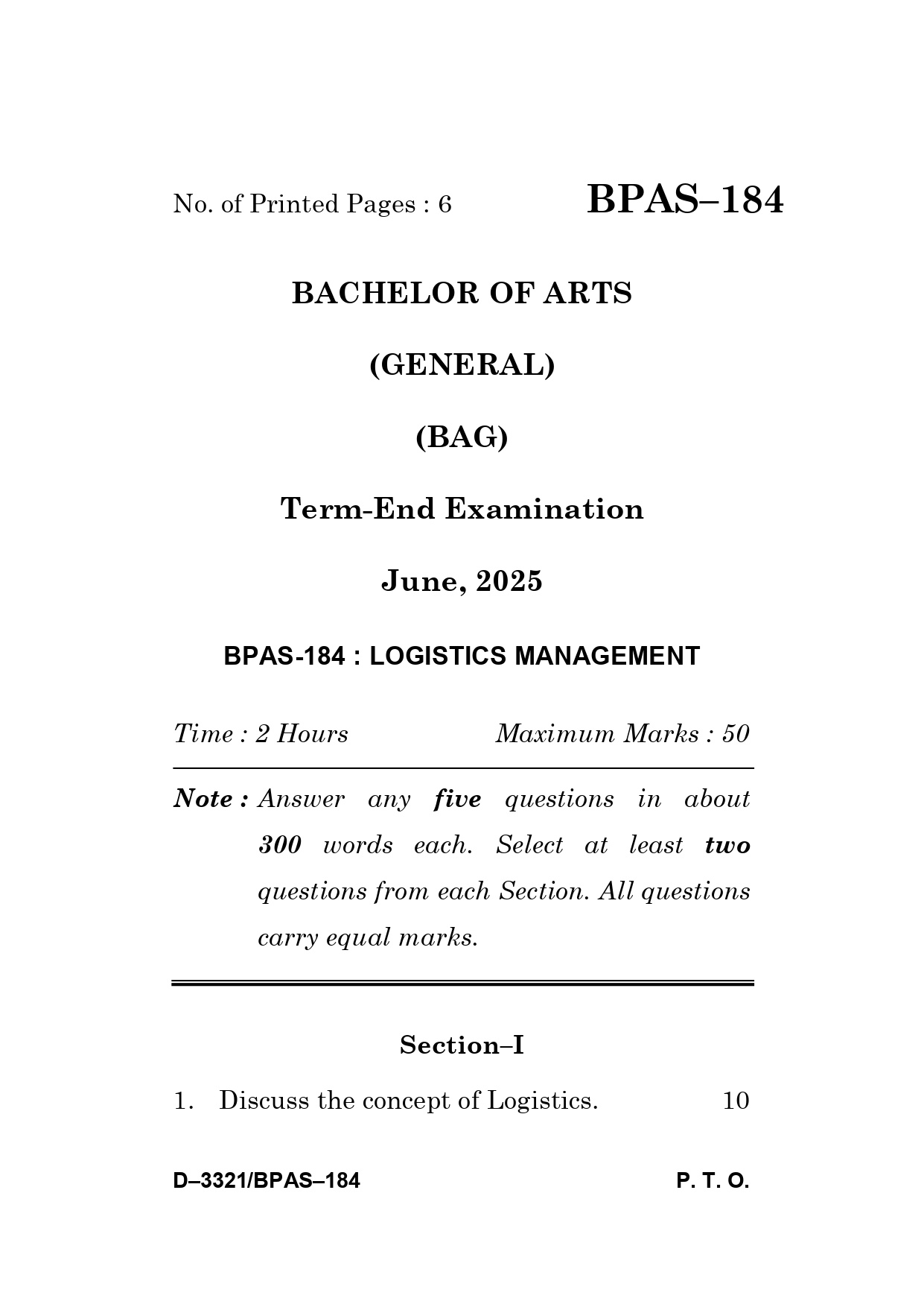 IGNOU BPAS 184 Solved Previous Year Question Paper –JUNE 2025 (ENGLISH Medium) – Download PDF