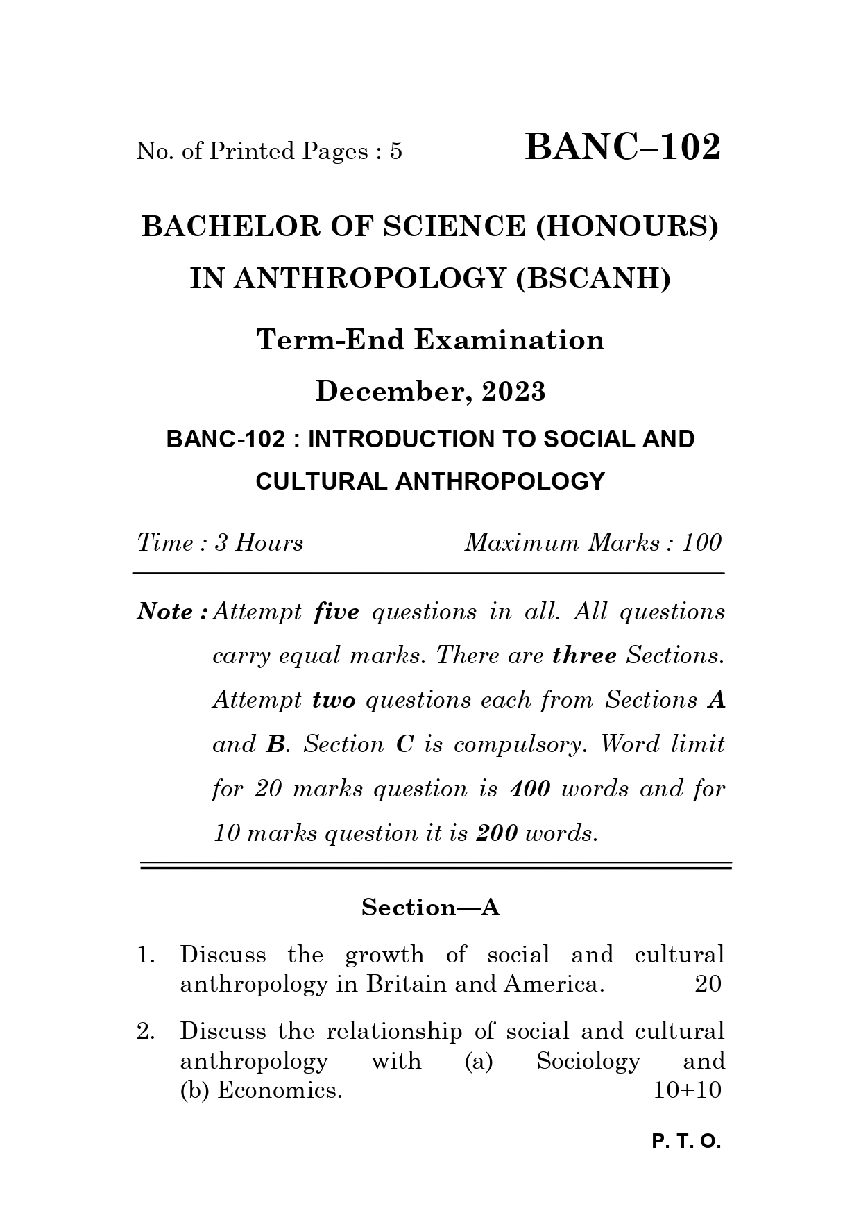 IGNOU BANC 102 Solved Previous Year Question Paper – December 2023 (English Medium) – Download PDF