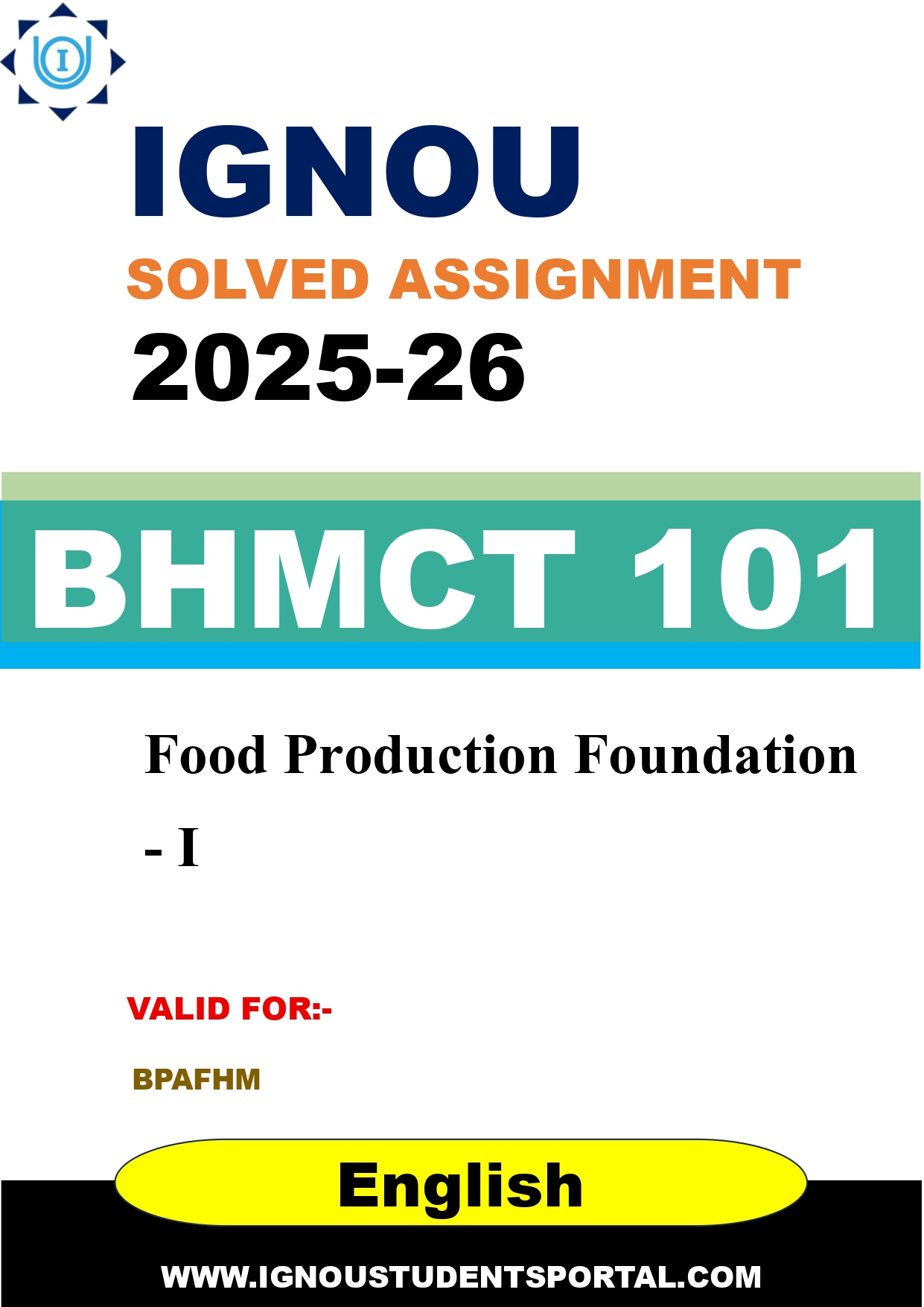 IGNOU BHMCT 101 Solved Assignment 2025-2026 (English Medium) – Download PDF
