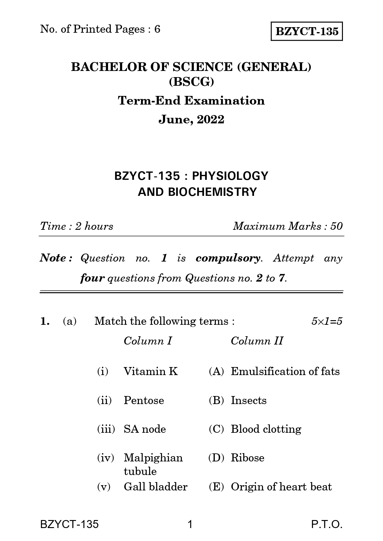 IGNOU BZYCT 135 Solved Previous Year Question Paper – June 2022 (English Medium) – Download PDF