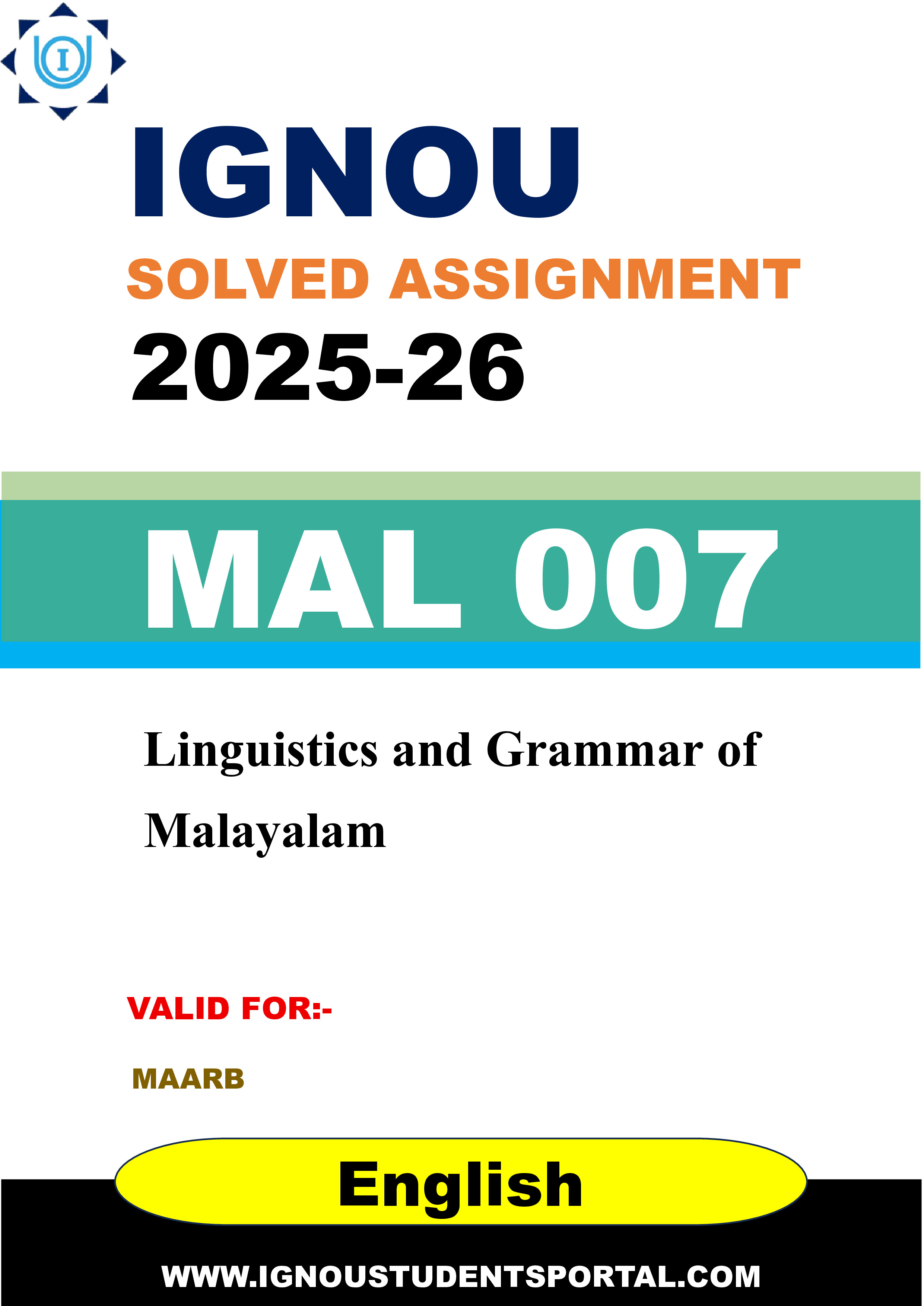 IGNOU MAL 007 Solved Assignment 2025-2026: Linguistics and Grammar of Malayalam (English Medium) | IGNOU Students Portal