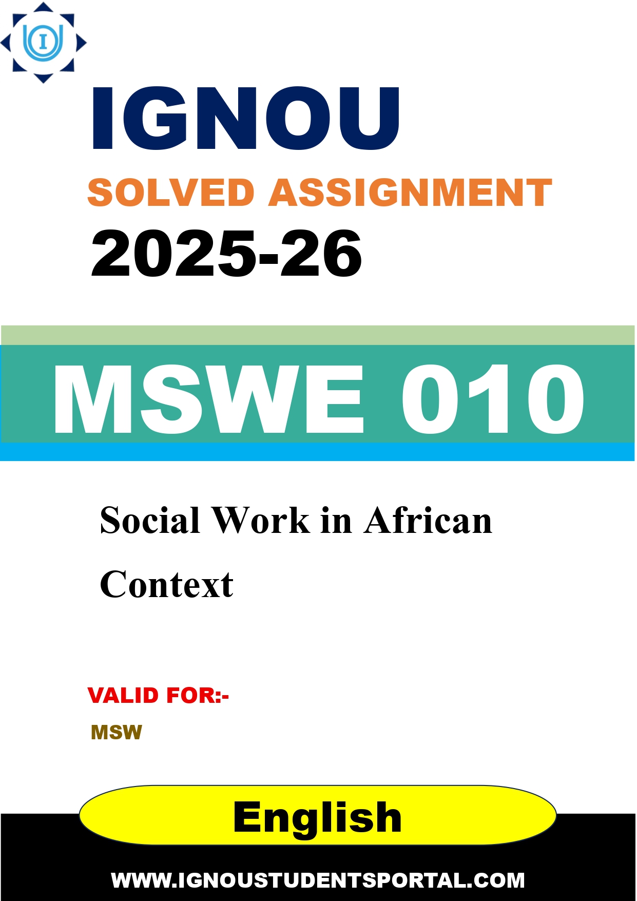 IGNOU MSWE 010 Solved Assignment 2025-2026: Social Work in African Context (English Medium) | IGNOU Students Portal