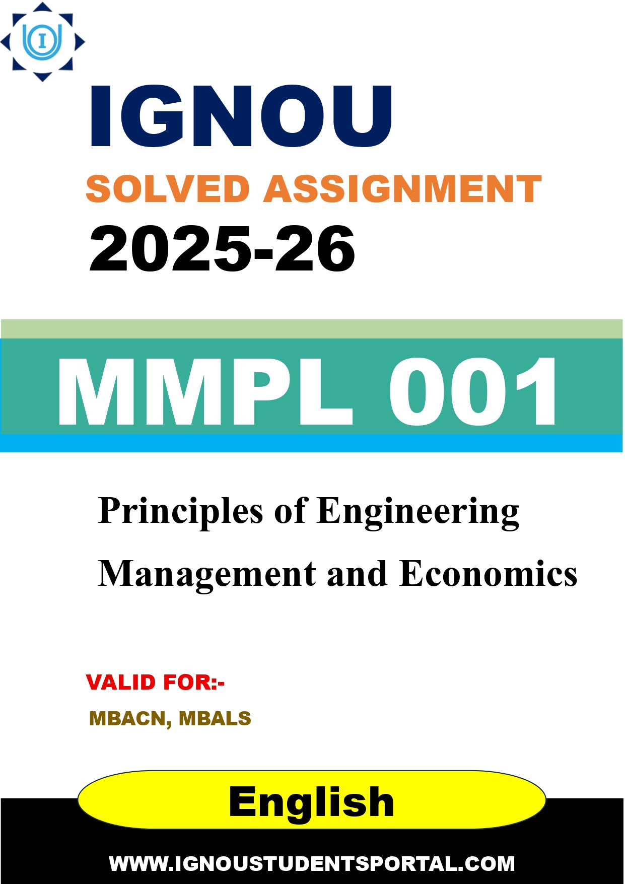 IGNOU MMPL 001 Solved Assignment 2025-2026: Principles of Engineering Management and Economics (English Medium) | IGNOU Students Portal