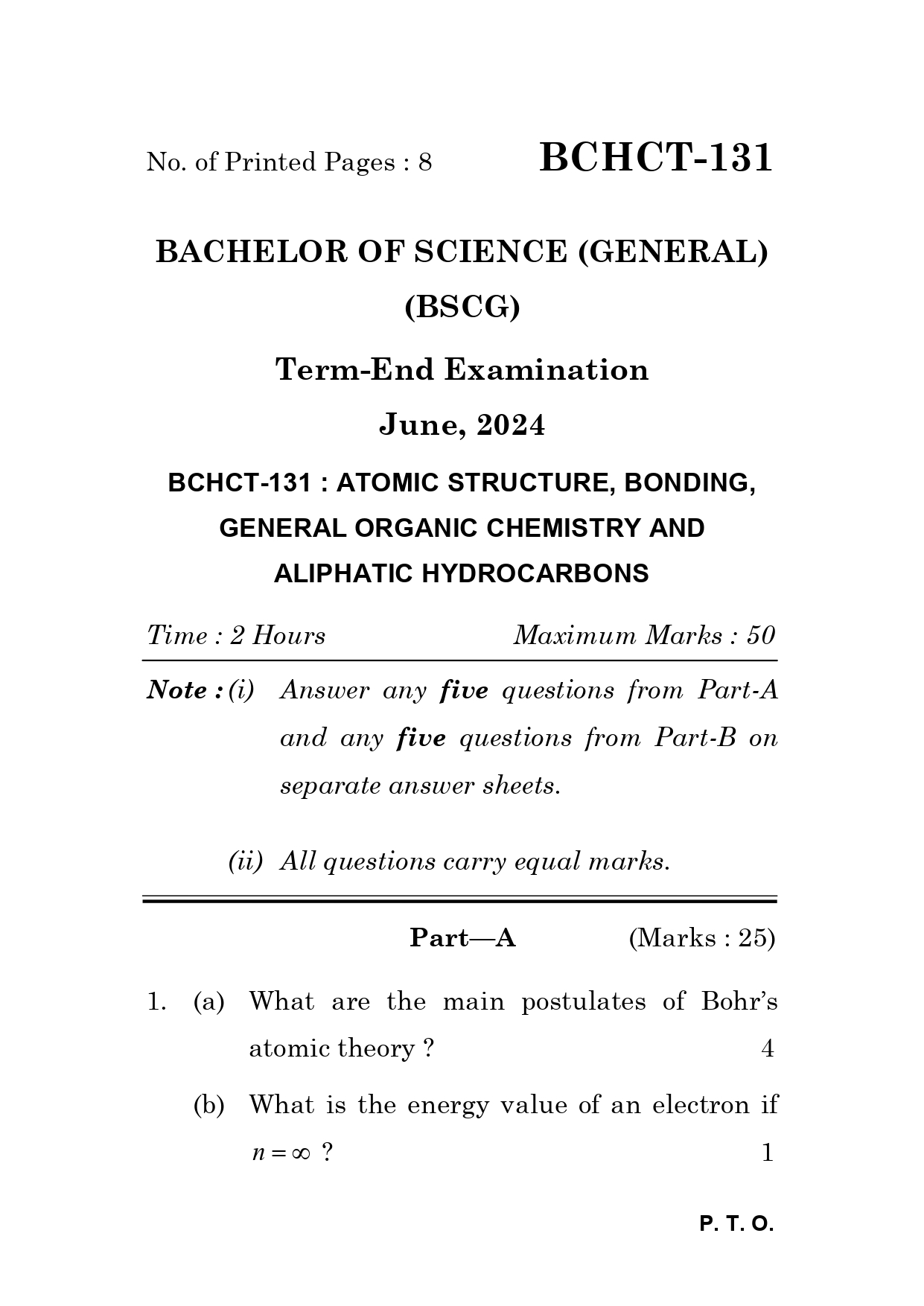 IGNOU BCHCT 131 Solved Previous Year Question Paper – June  2024 (English Medium) – Download PDF