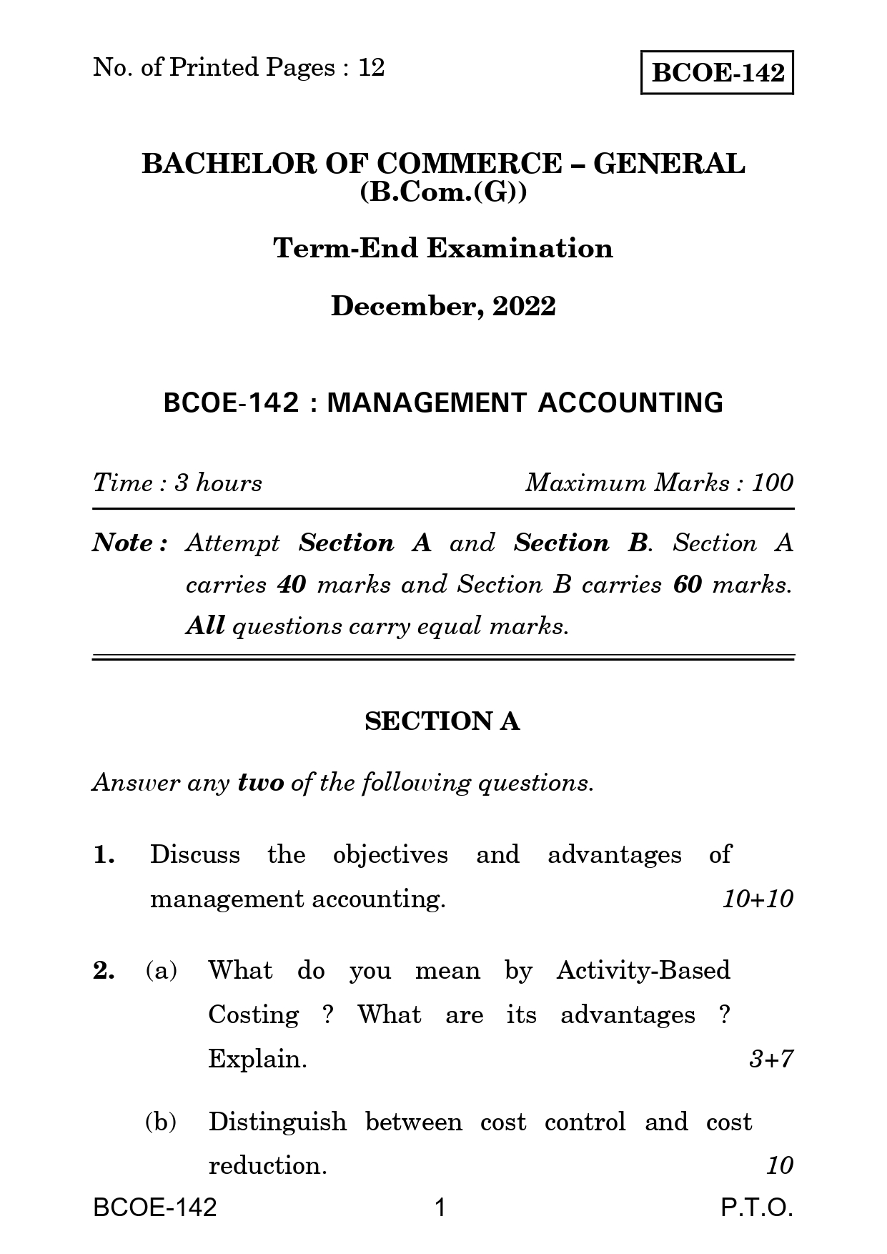 IGNOU BCOE 142 Solved Previous Year Question Paper – December 2022 (English Medium) – Download PDF