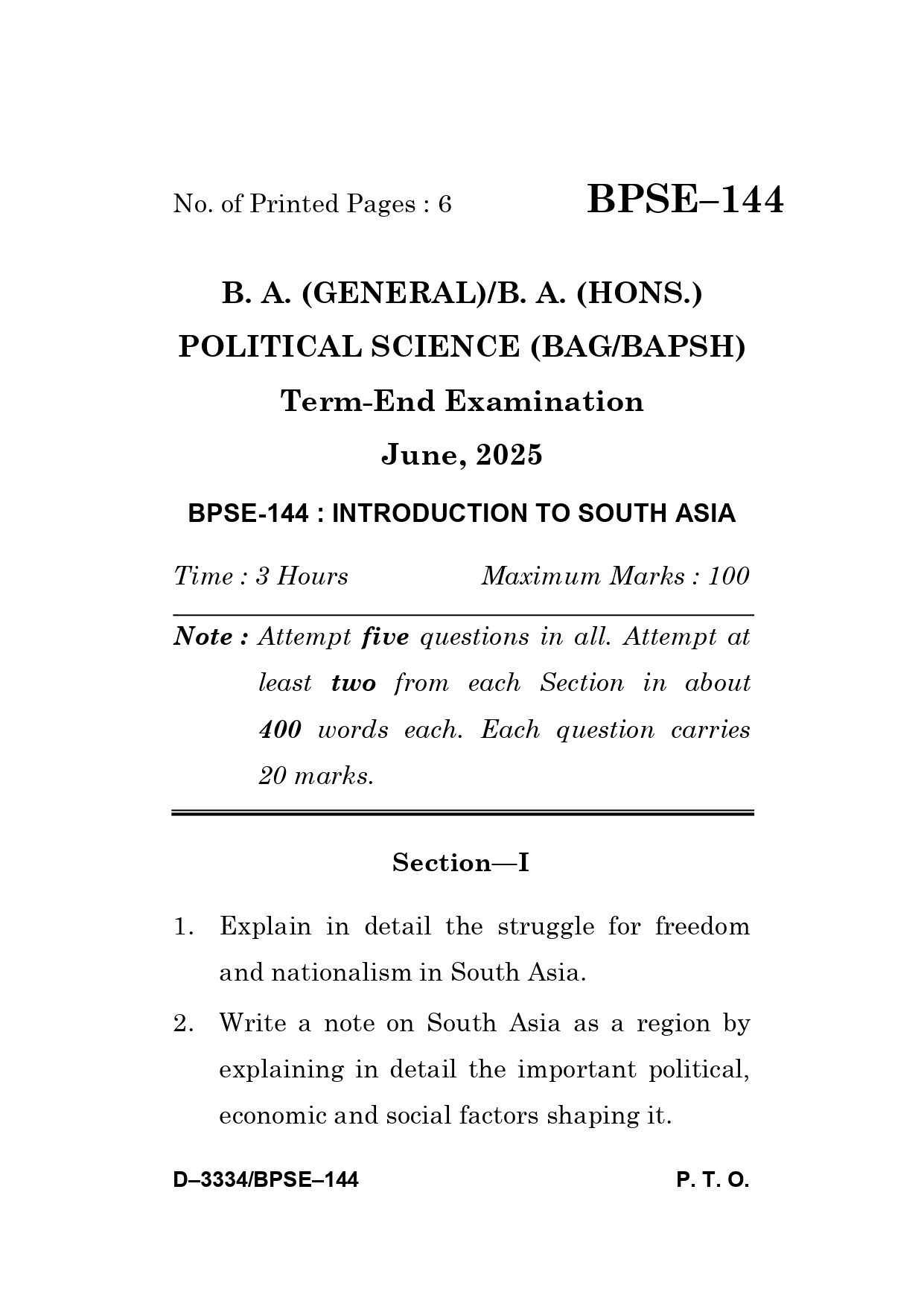 IGNOU BPSE 144 Solved Previous Year Question Paper –JUNE 2025 (ENGLISH Medium) – Download PDF
