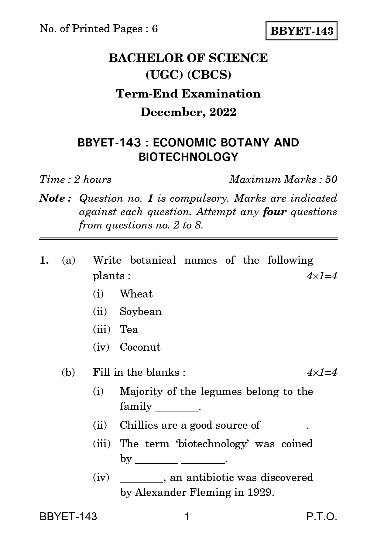 IGNOU BBYET 143 Solved Previous Year Question Paper – December 2022 (English Medium) – Download PDF