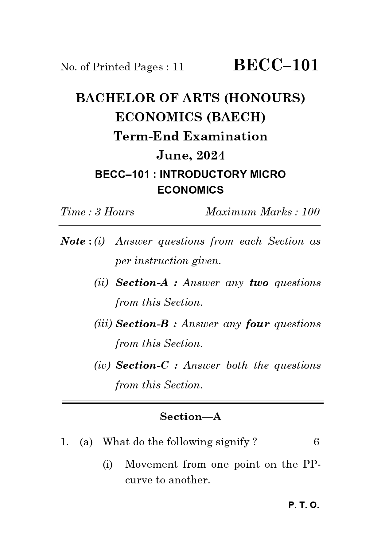 IGNOU BECC 101 Solved Previous Year Question Paper – JUNE 2024 (ENGLISH Medium) – Download PDF