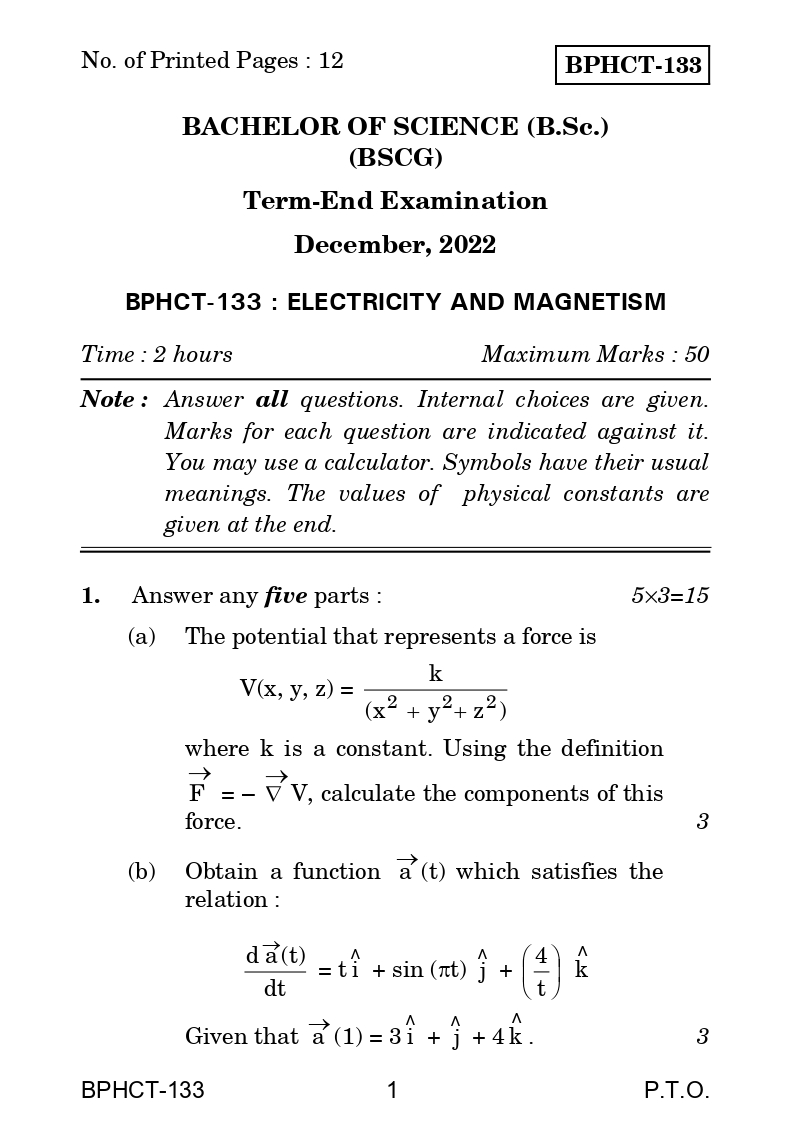 IGNOU BPHCT 133 Solved Previous Year Question Paper – December 2022 (English Medium) – Download PDF