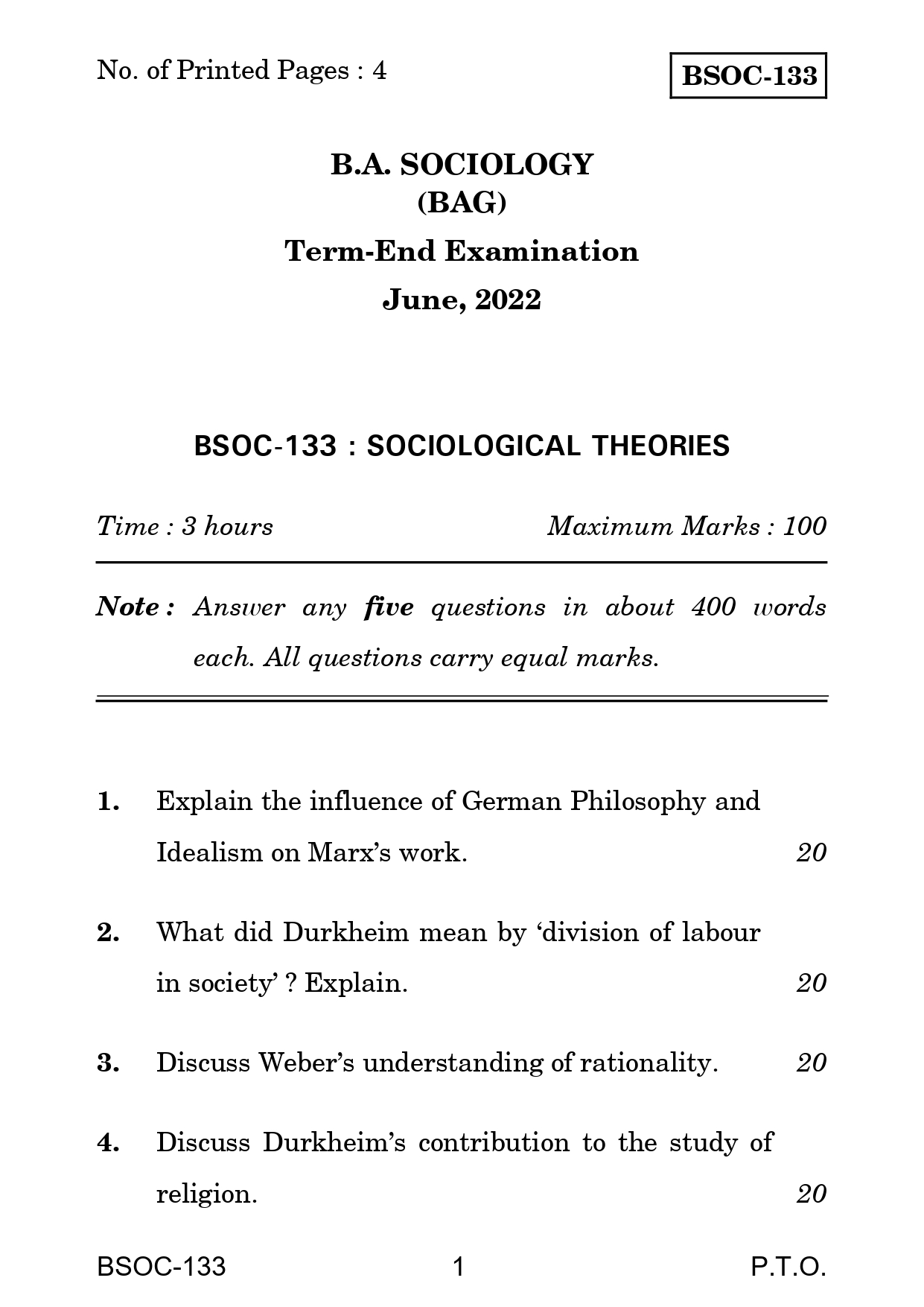 IGNOU BSOC 133 Solved Previous Year Question Paper – June 2022 (Hindi Medium) – Download PDF