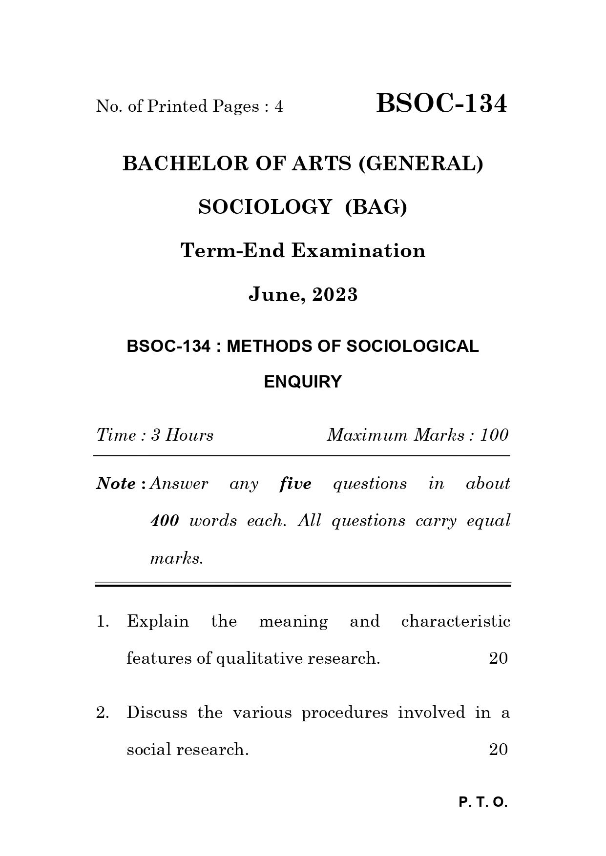 IGNOU BSOC 134 Solved Previous Year Question Paper – June 2023 (Hindi Medium) – Download PDF