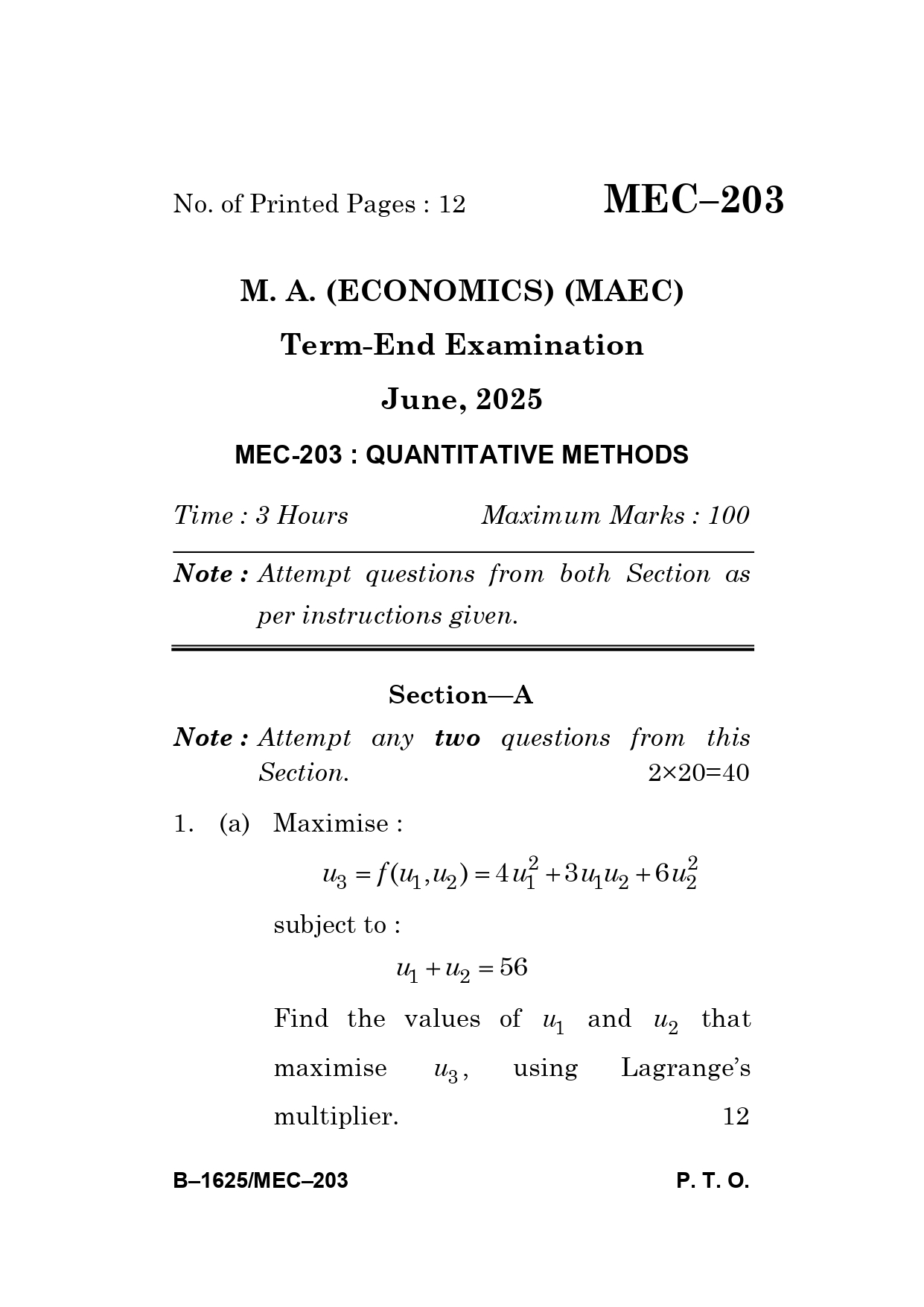IGNOU MEC 203 Solved Previous Year Question Paper –JUNE 2025 (ENGLISH Medium) – Download PDF