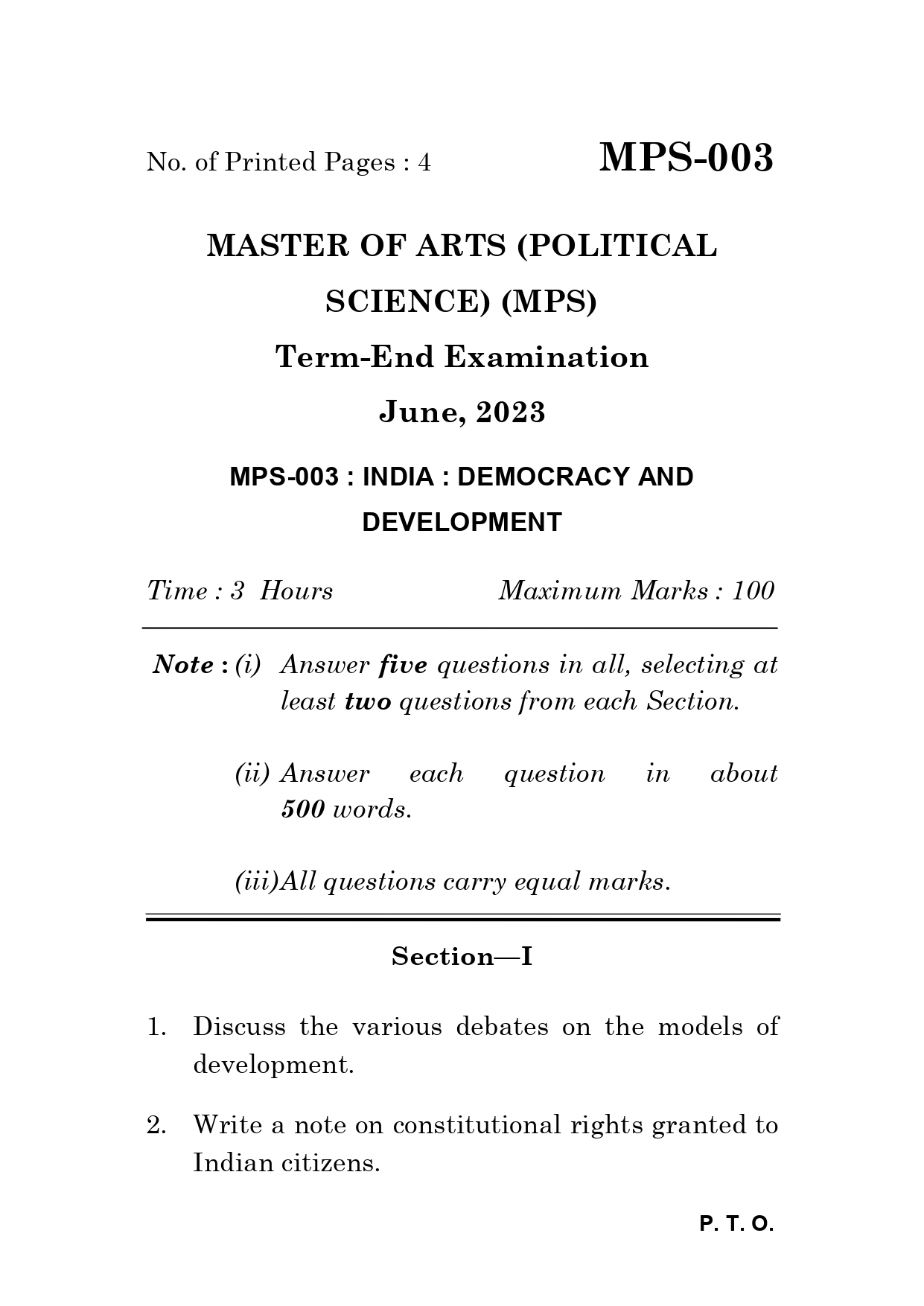 IGNOU MPS 003 Solved Previous Year Question Paper – JUNE 2023 (English Medium) – Download PDF