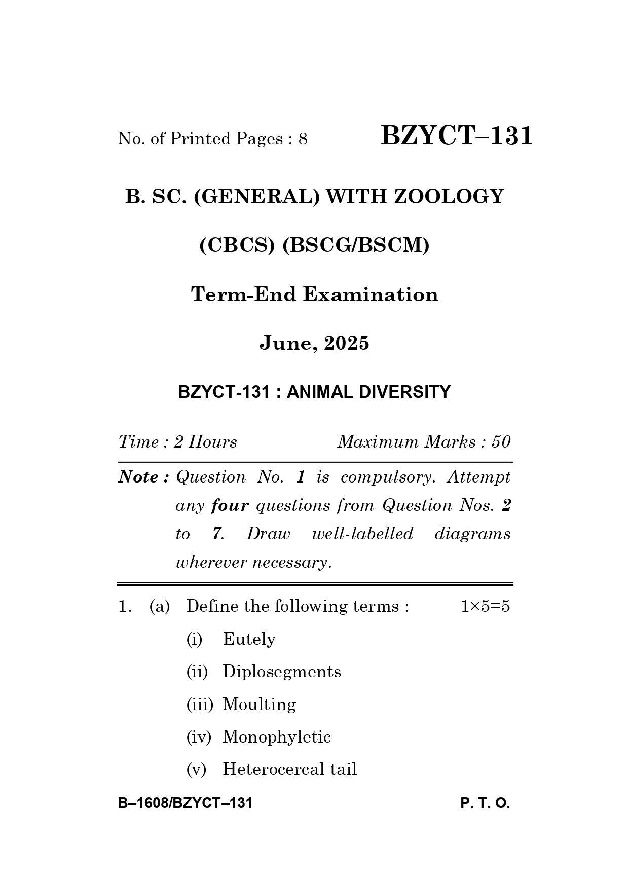 IGNOU BZYCT 131 Solved Previous Year Question Paper –JUNE 2025 (ENGLISH Medium) – Download PDF