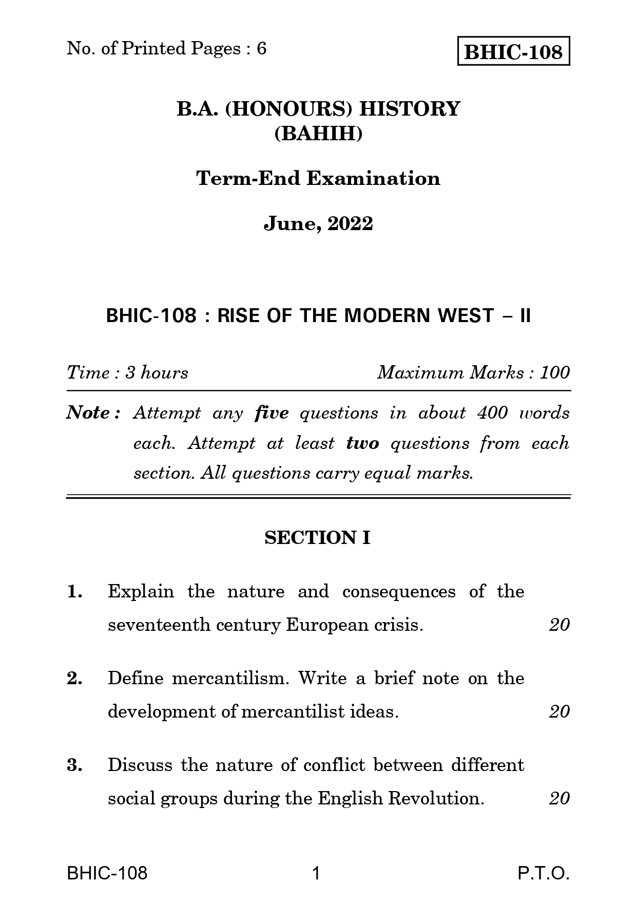 IGNOU BHIC 108 Solved Previous Year Question Paper – June 2022 (English Medium) – Download PDF