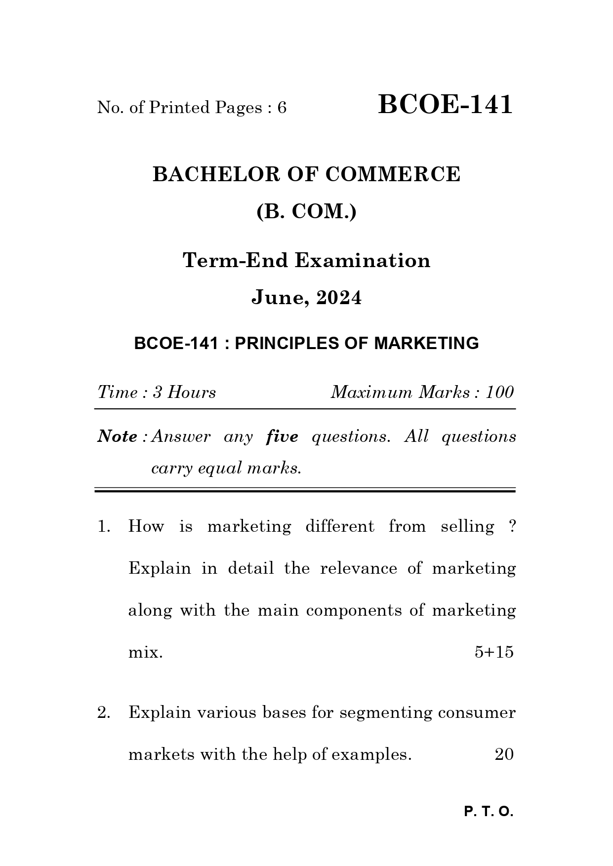 IGNOU BCOE 141 Solved Previous Year Question Paper – June 2024 (English Medium) – Download PDF