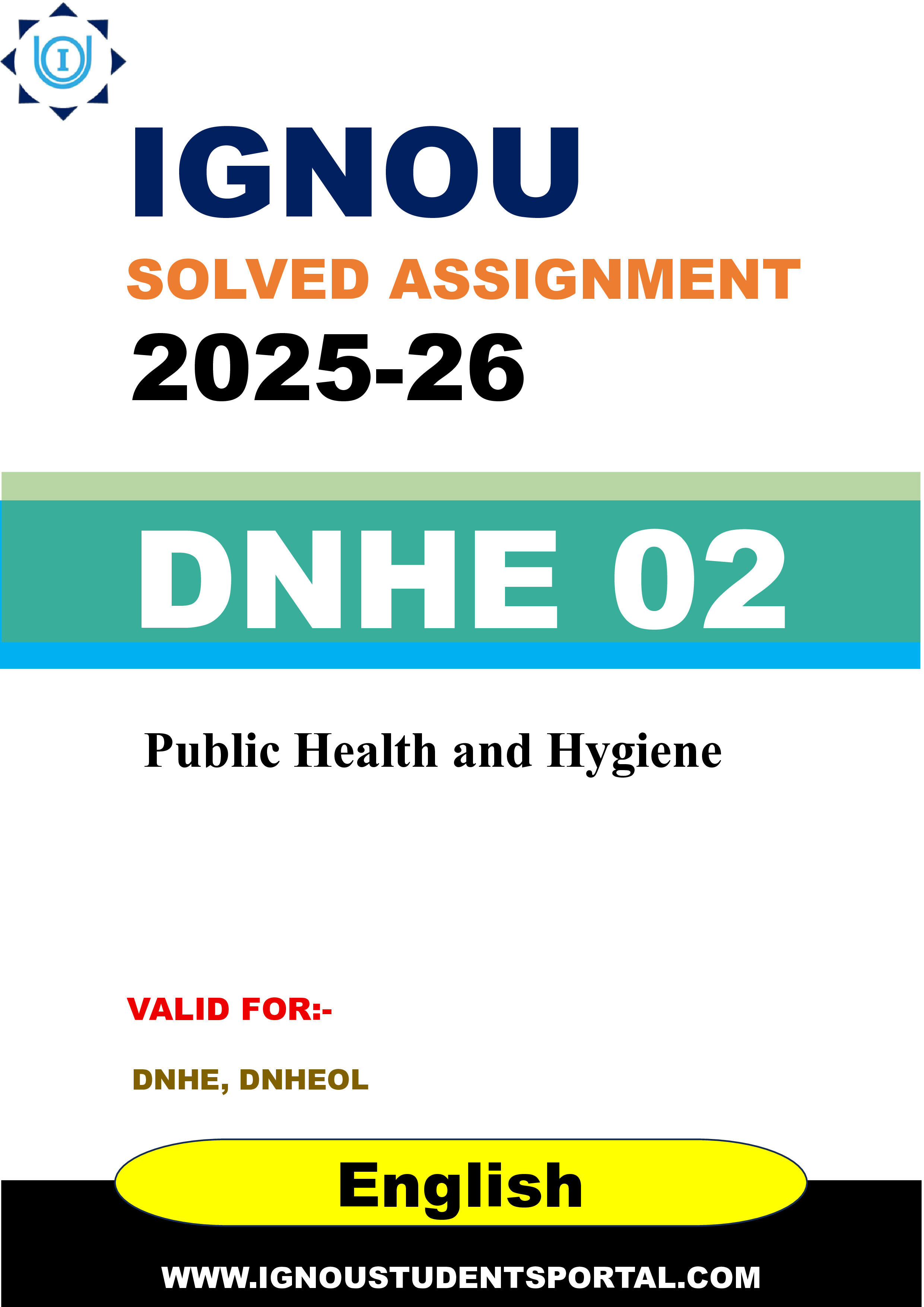 IGNOU DNHE 02 Solved Assignment 2025-2026: Public Health and Hygiene (English Medium) | IGNOU Students Portal