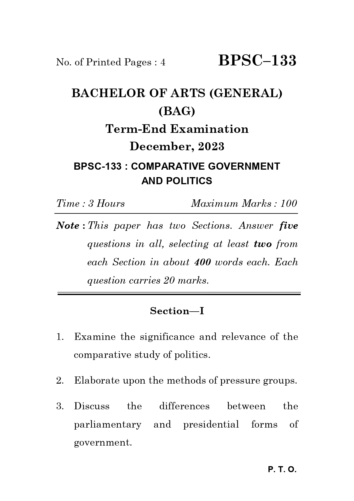 IGNOU BPSC 133 Solved Previous Year Question Paper –DECEMBER 2023 (ENGLISH Medium) – Download PDF