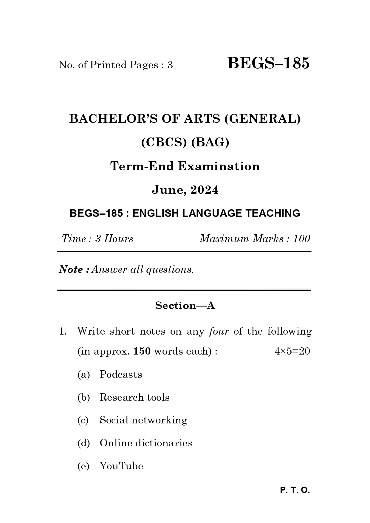 IGNOU BEGS 185 Solved Previous Year Question Paper – June 2024 (English Medium) – Download PDF