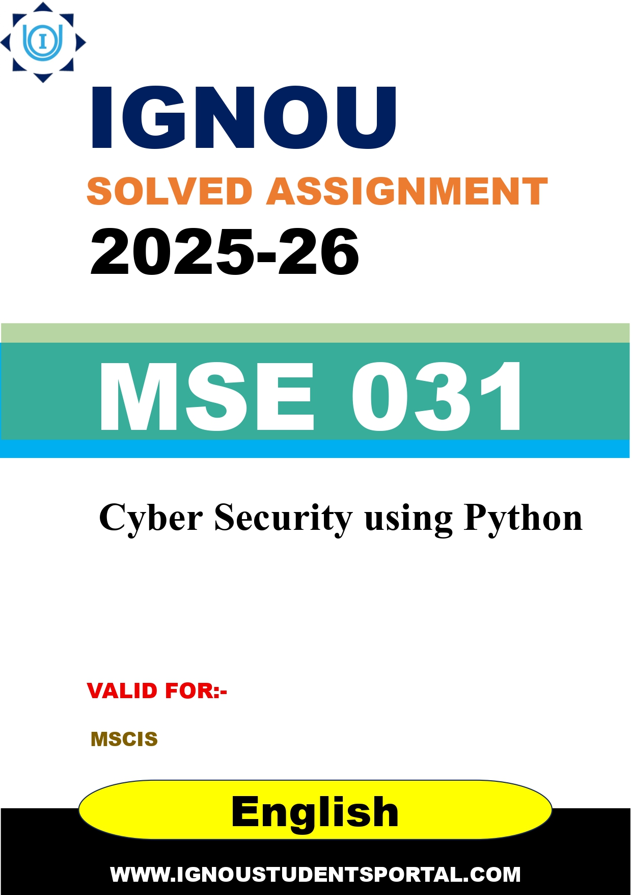 IGNOU MSE 031 Solved Assignment 2025-2026: Cyber Security using Python (English Medium) | IGNOU Students Portal