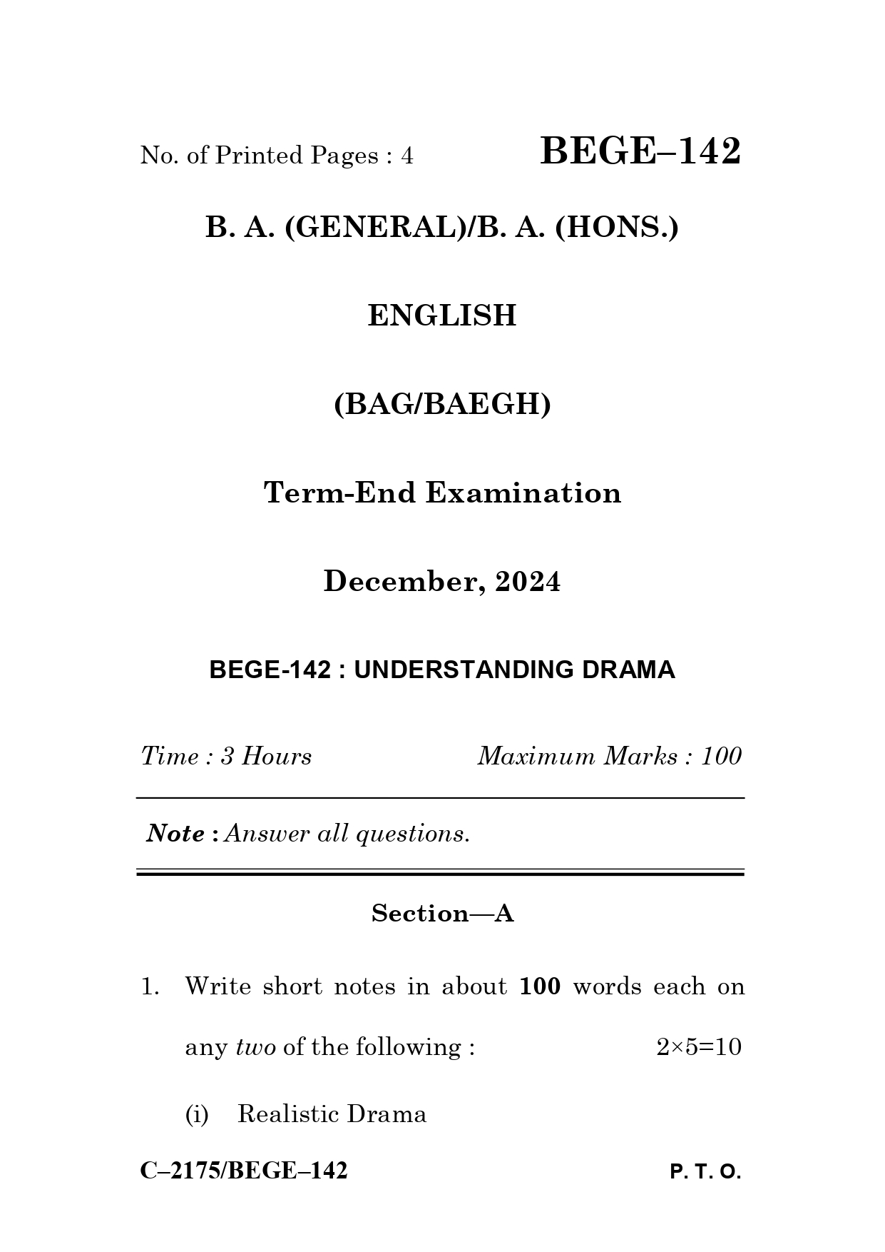 IGNOU BEGE 142 Solved Previous Year Question Paper – December 2024 (English Medium) – Download PDF