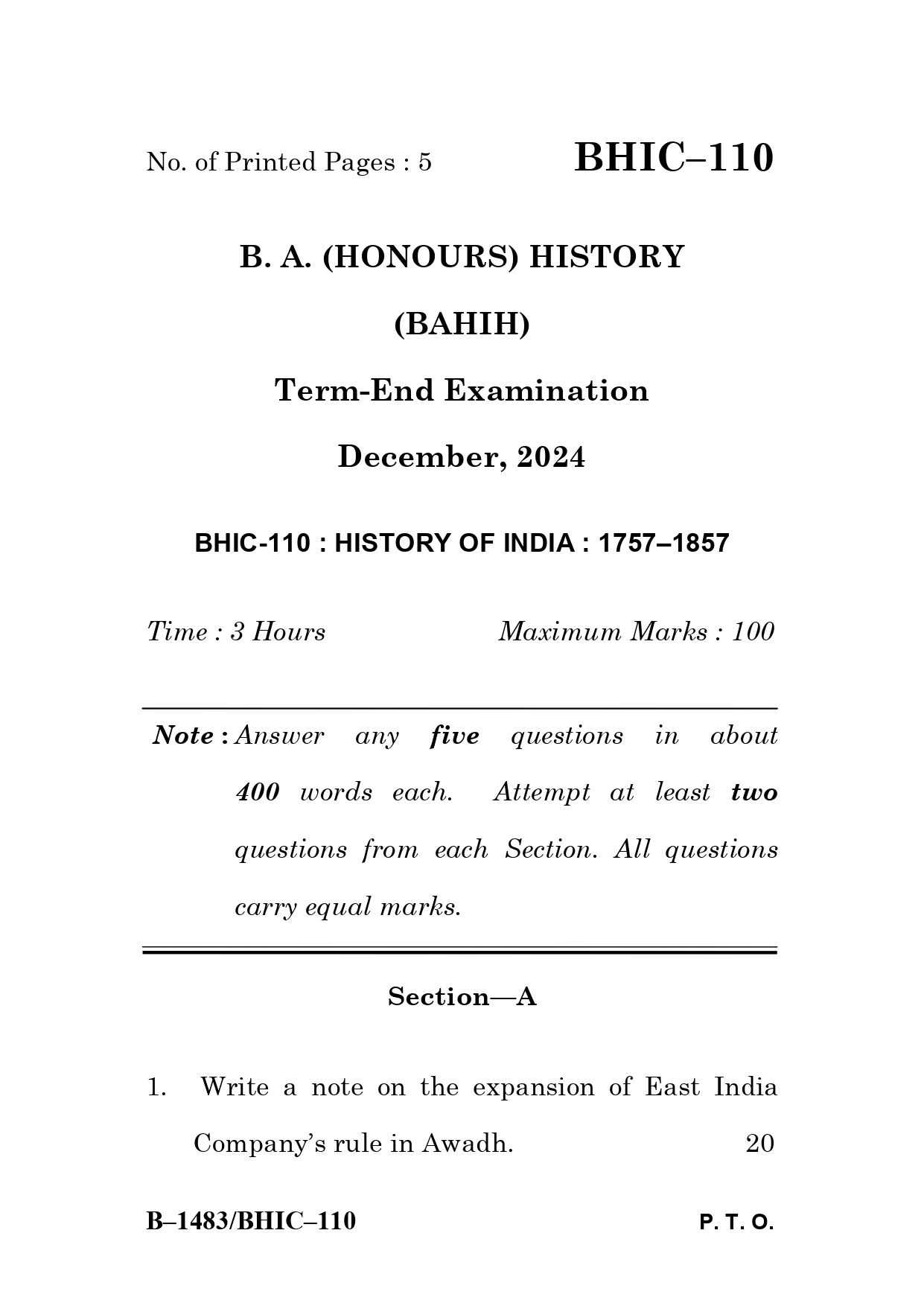 IGNOU BHIC 110 Solved Previous Year Question Paper – December 2024 (English Medium) – Download PDF