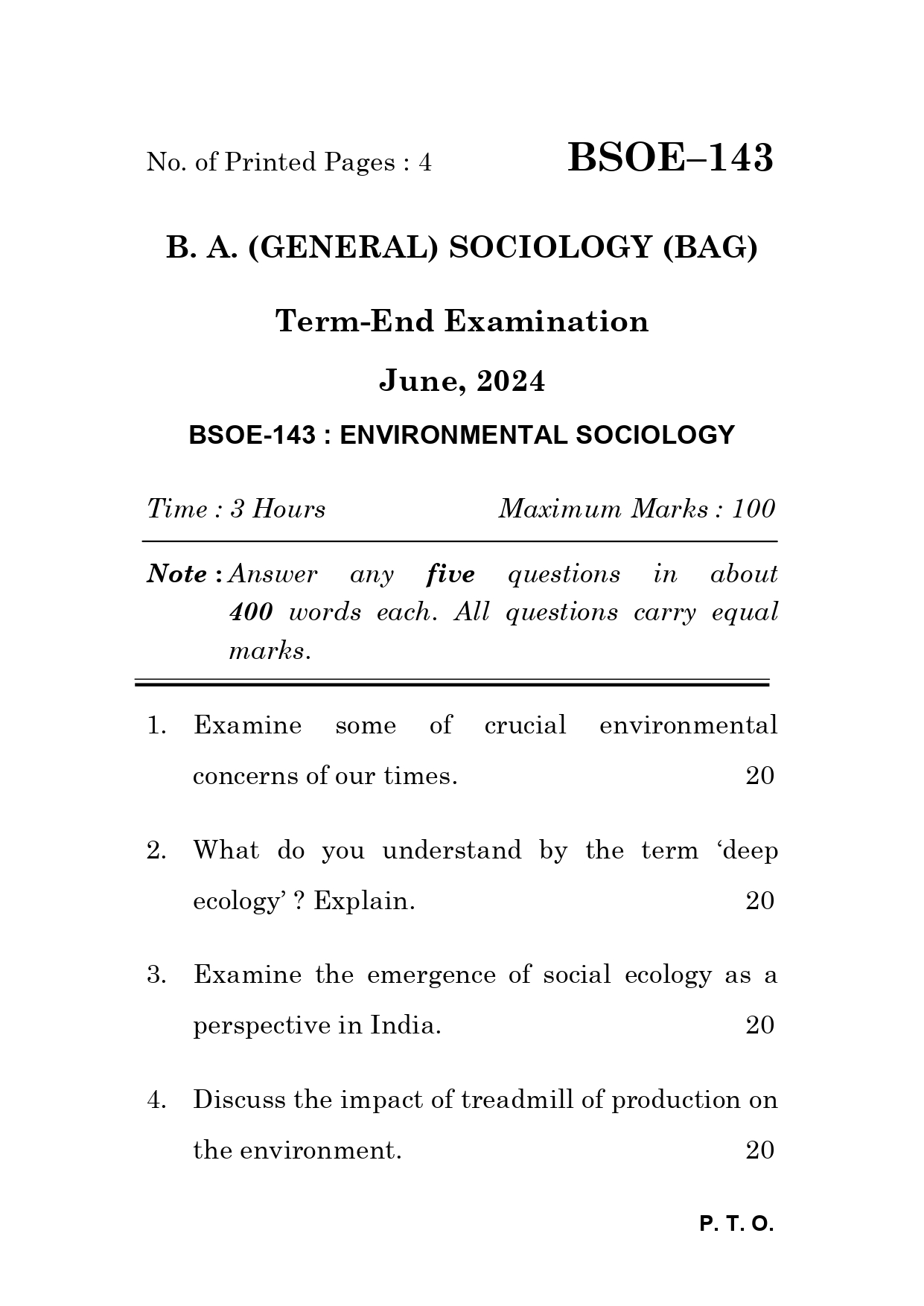 IGNOU BSOE 143 Solved Previous Year Question Paper – June 2024 (Hindi Medium) – Download PDF