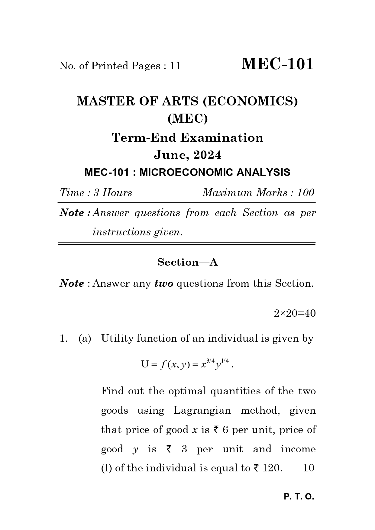 IGNOU MEC 101 Solved Previous Year Question Paper –JUNE 2024 (ENGLISH Medium) – Download PDF