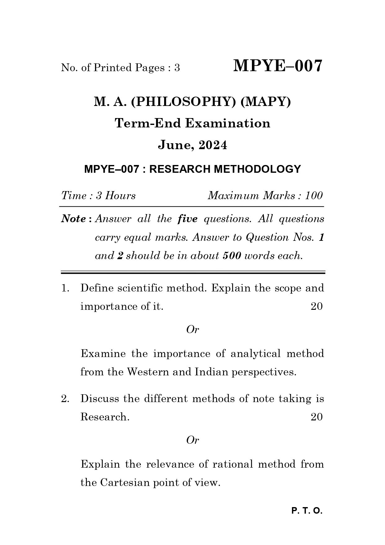 IGNOU MPYE 007 Solved Previous Year Question Paper –JUNE 2024 (ENGLISH Medium) – Download PDF