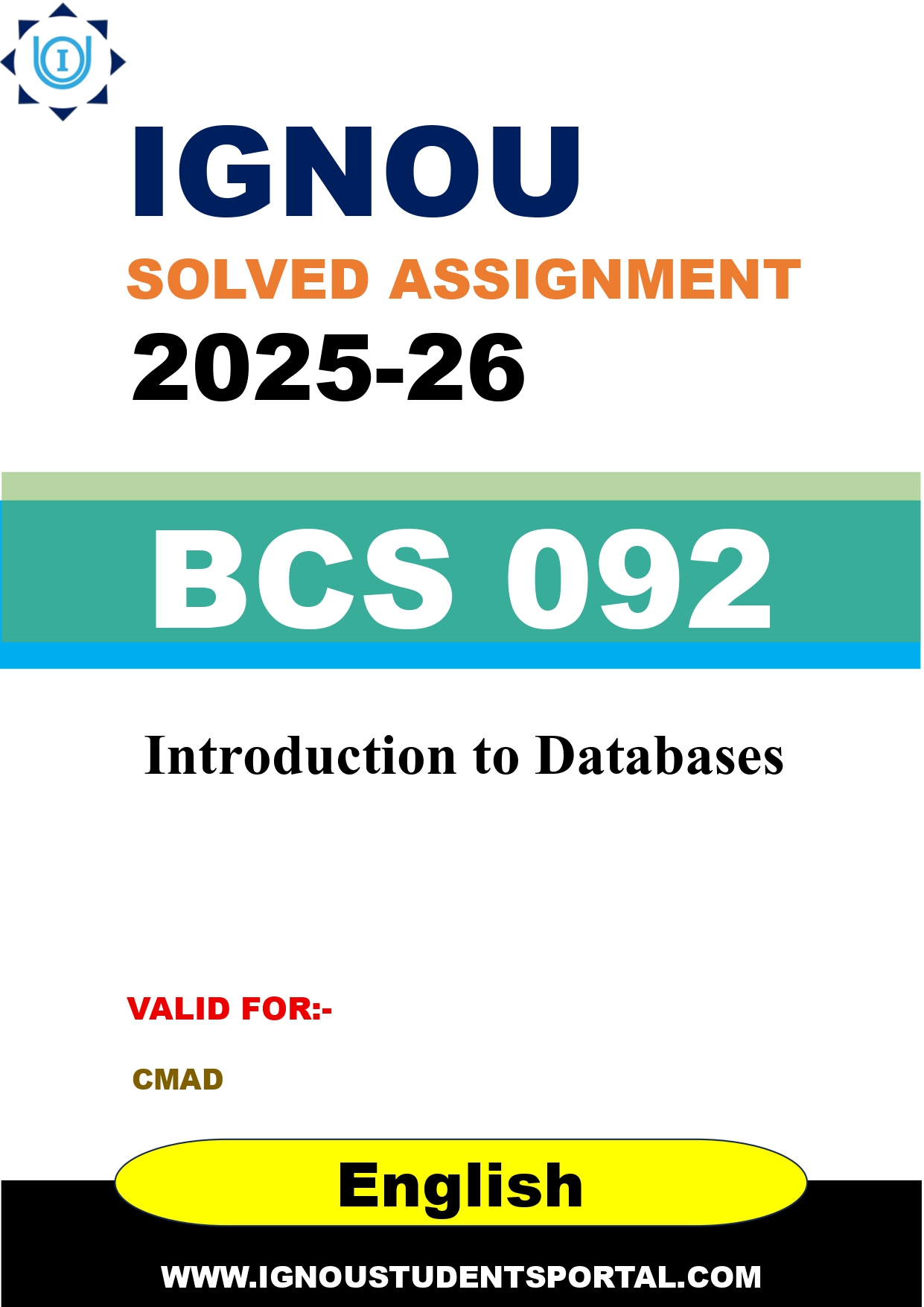 IGNOU BCS 092 Solved Assignment 2025-2026: Introduction to Databases (English Medium) | IGNOU Students Portal
