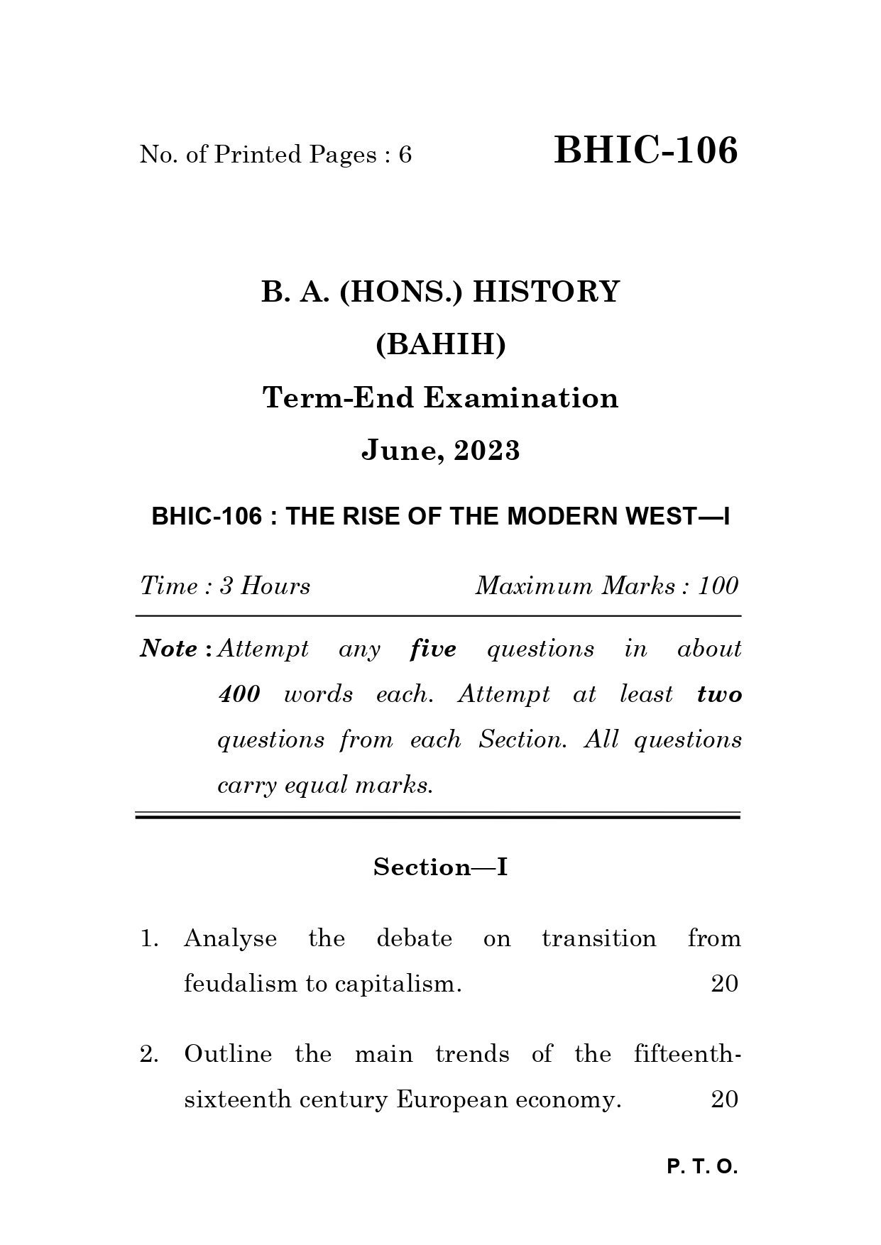 IGNOU BHIC 106 Solved Previous Year Question Paper – June 2023 (English Medium) – Download PDF