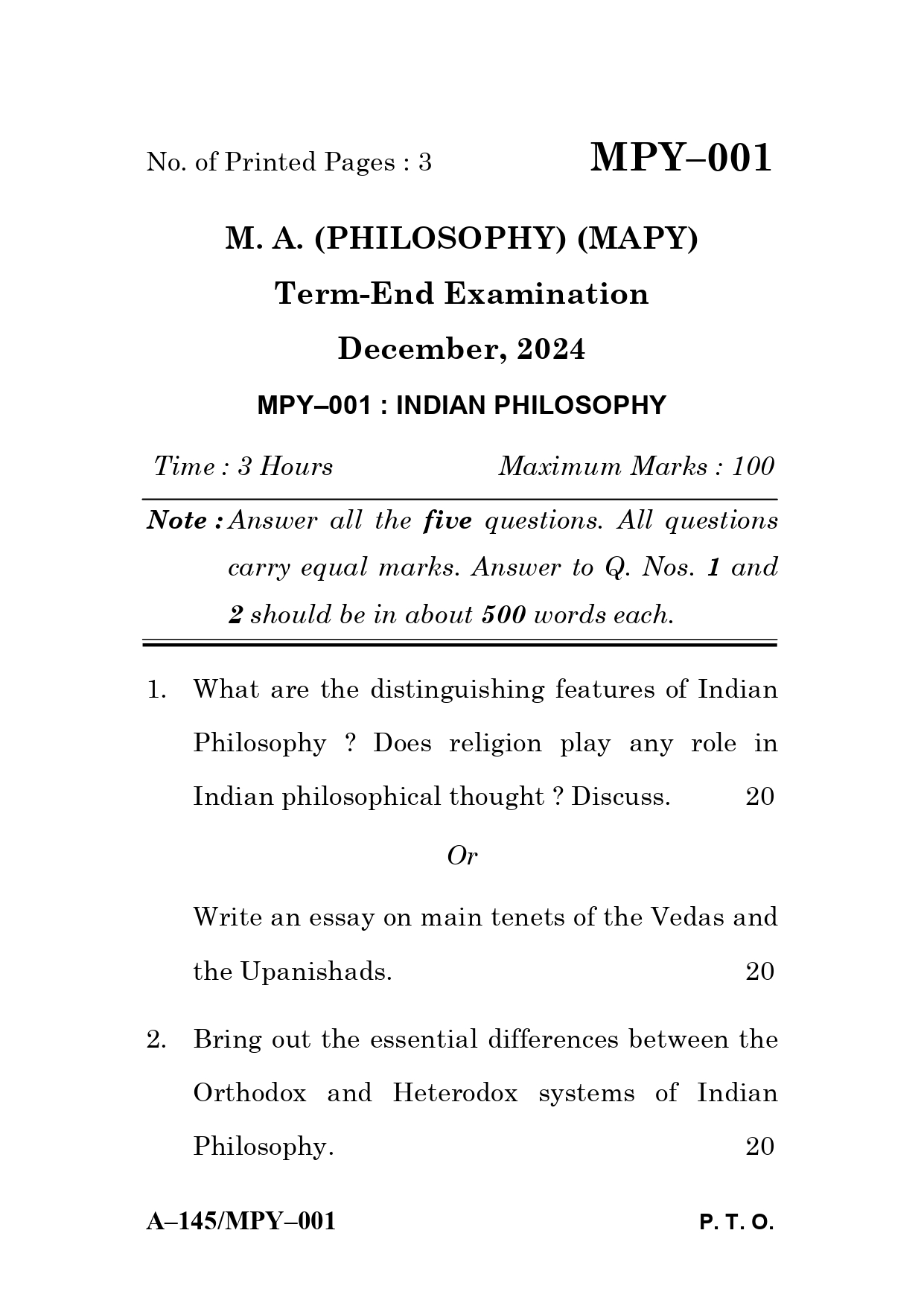 IGNOU MPY 001 Solved Previous Year Question Paper –DECEMBER 2024 (ENGLISH Medium) – Download PDF