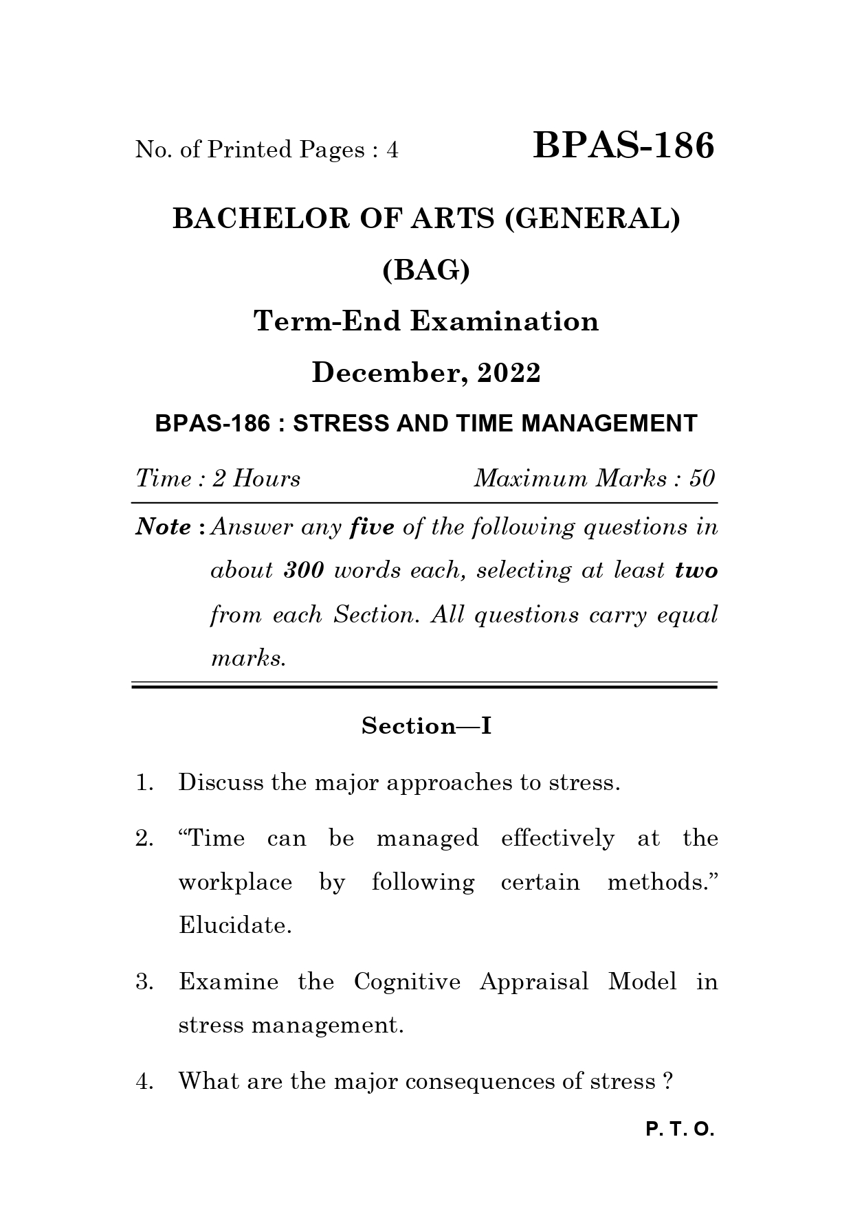 IGNOU BPAS 186 Solved Previous Year Question Paper –DECEMBER 2022 (ENGLISH Medium) – Download PDF
