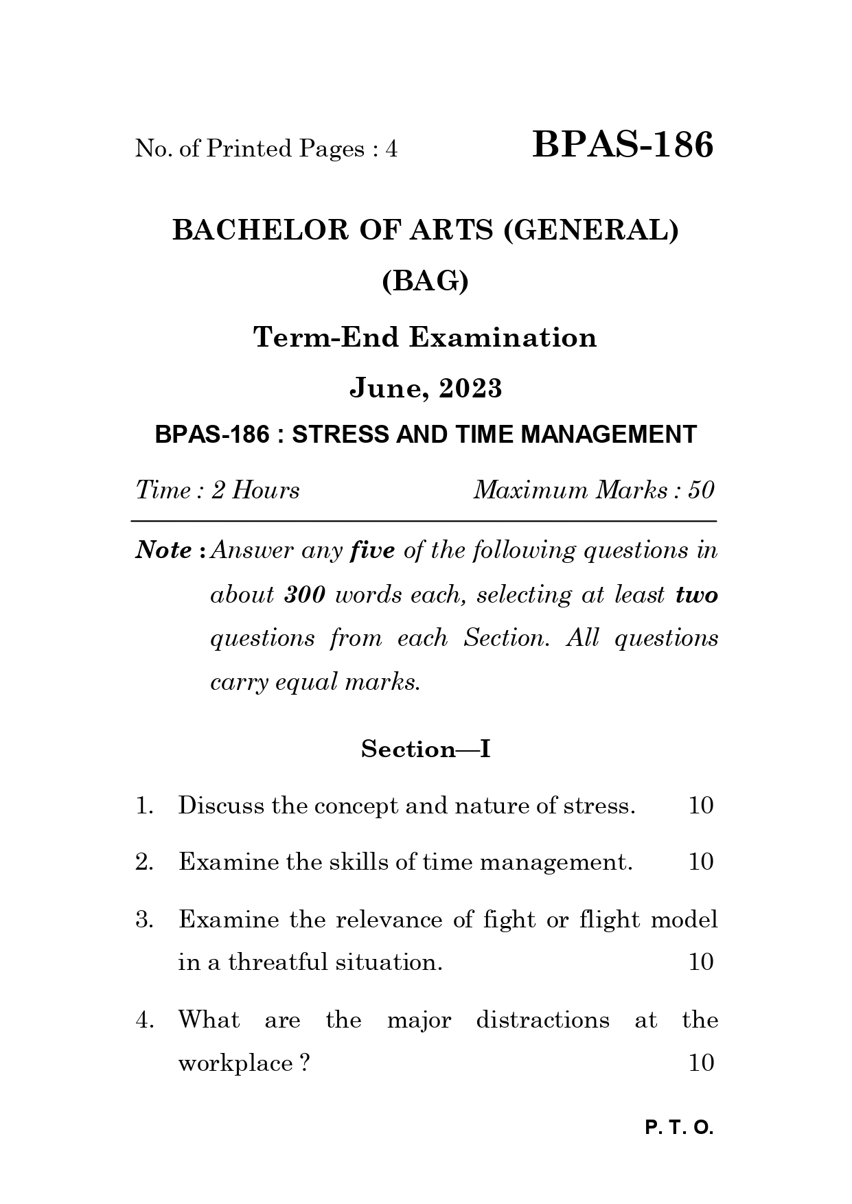IGNOU BPAS 186 Solved Previous Year Question Paper –JUNE 2023 (ENGLISH Medium) – Download PDF