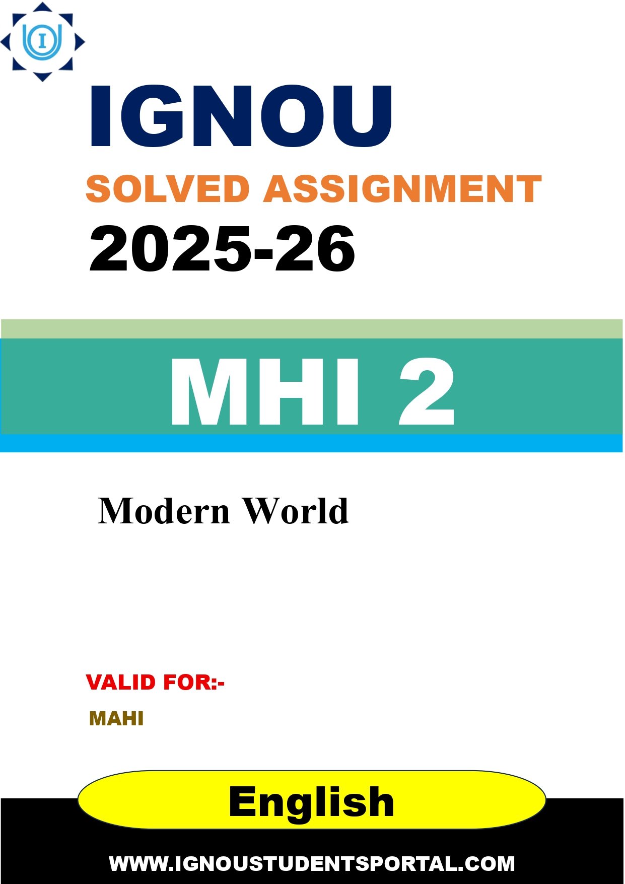 IGNOU MHI 2 Solved Assignment 2025-2026: Modern World (English Medium) | IGNOU Students Portal