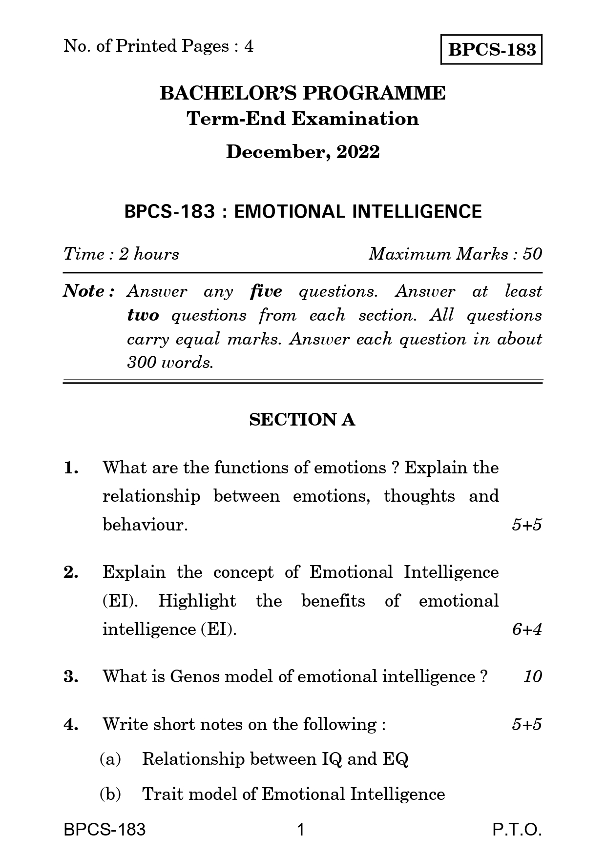 IGNOU BPCS 183 Solved Previous Year Question Paper – December 2022 (English Medium) – Download PDF