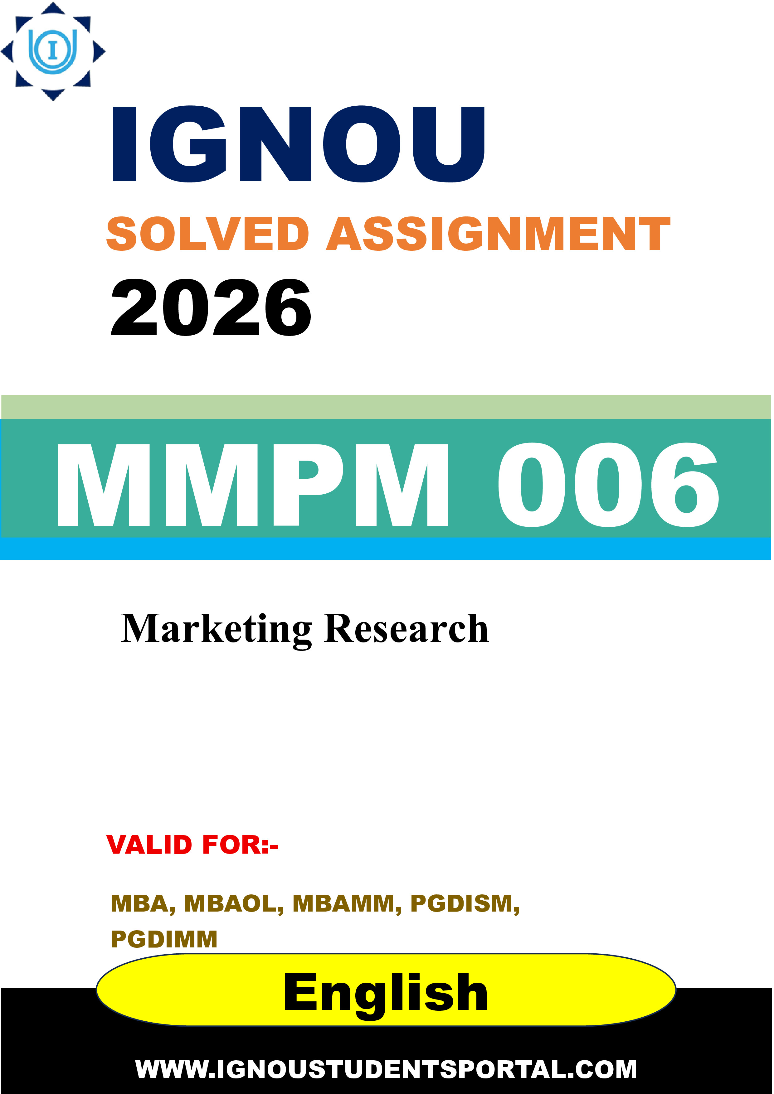 IGNOU MMPM 006 Solved Assignment 2026-26: Marketing Research (English Medium) | IGNOU Students Portal