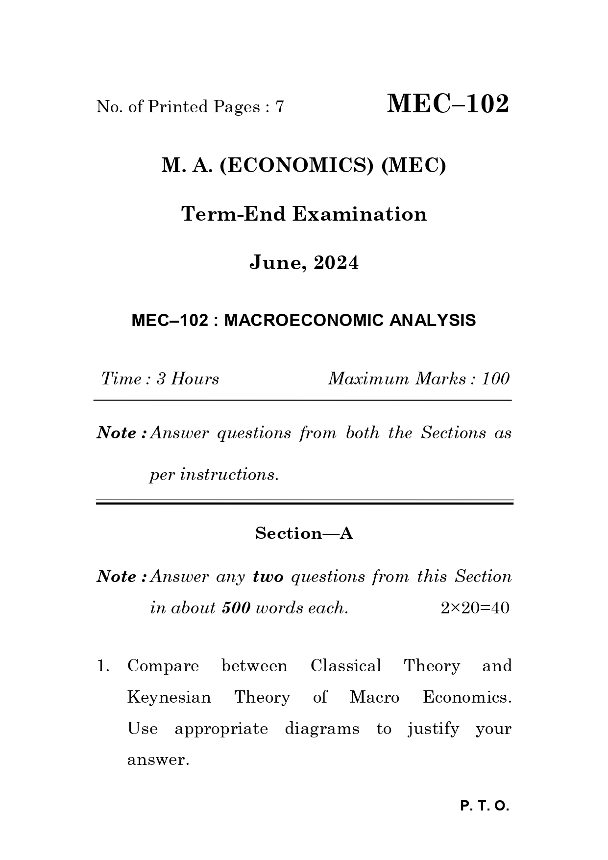 IGNOU MEC 102 Solved Previous Year Question Paper –JUNE 2024 (ENGLISH Medium) – Download PDF
