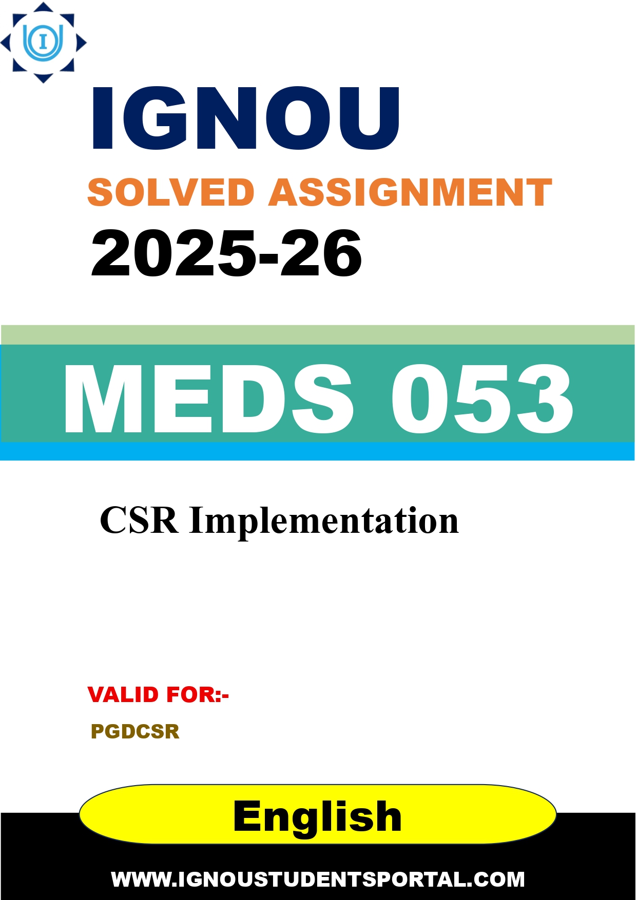 IGNOU MEDS 053 Solved Assignment 2025-2026: CSR Implementation (English Medium) | IGNOU Students Portal