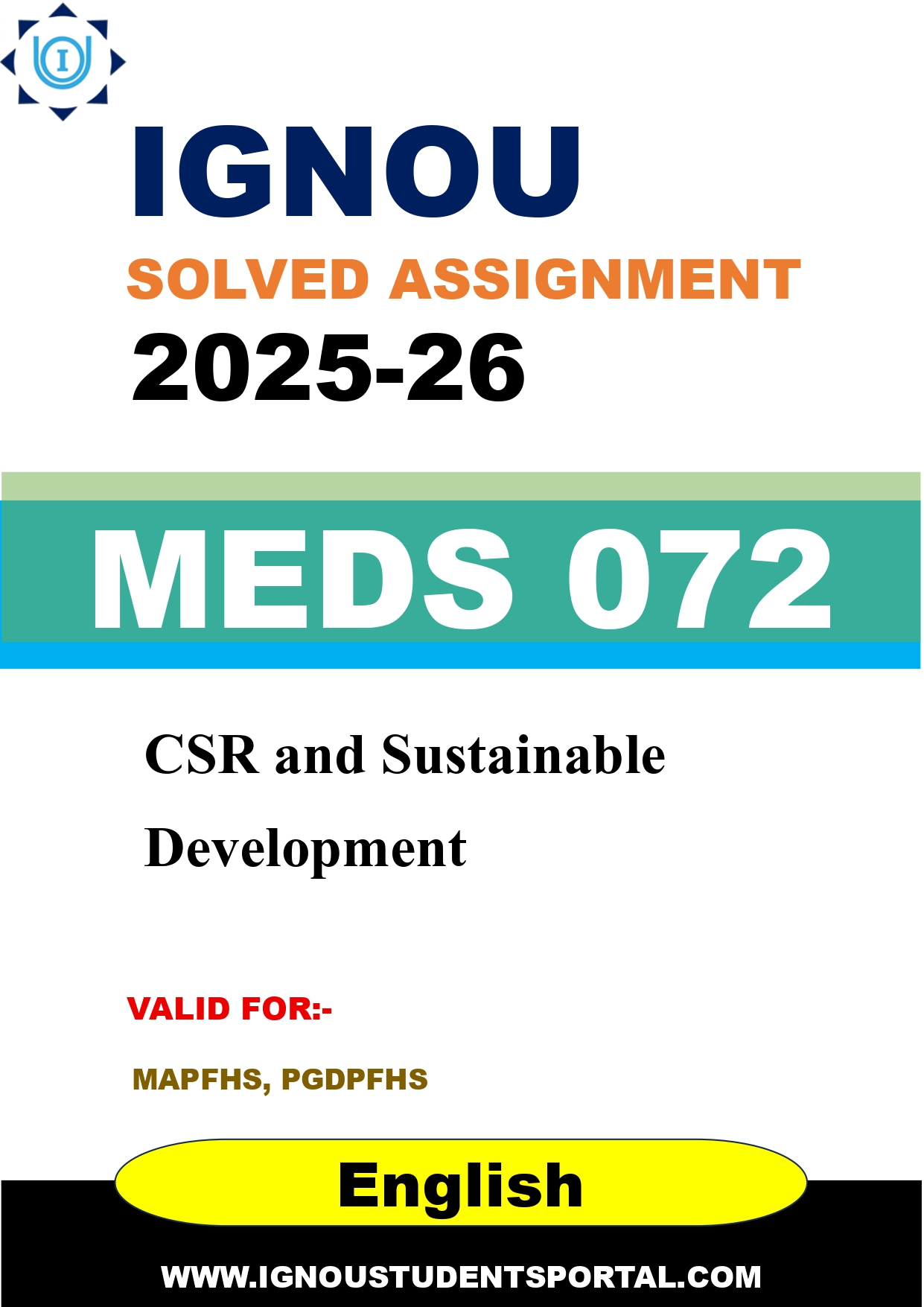 IGNOU MEDS 072 Solved Assignment 2025-2026 (English Medium) – Download PDF