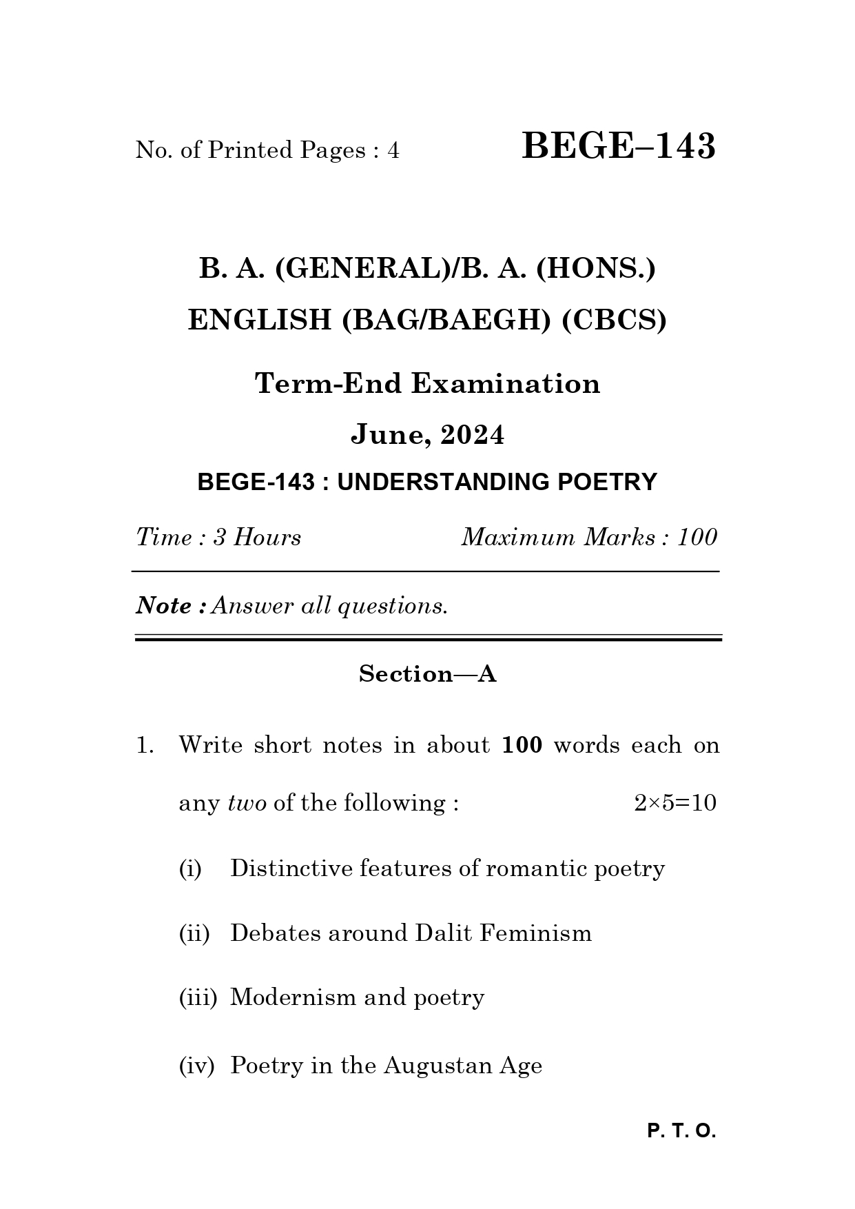 IGNOU BEGE 143 Solved Previous Year Question Paper – June 2024 (English Medium) – Download PDF