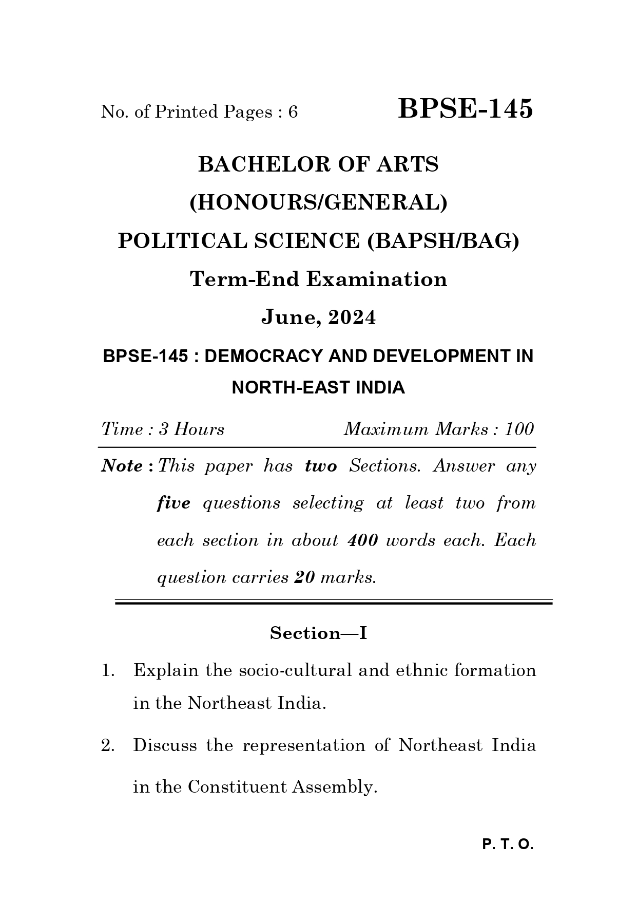 IGNOU BPSE 145 Solved Previous Year Question Paper – June 2024 (Hindi Medium) – Download PDF