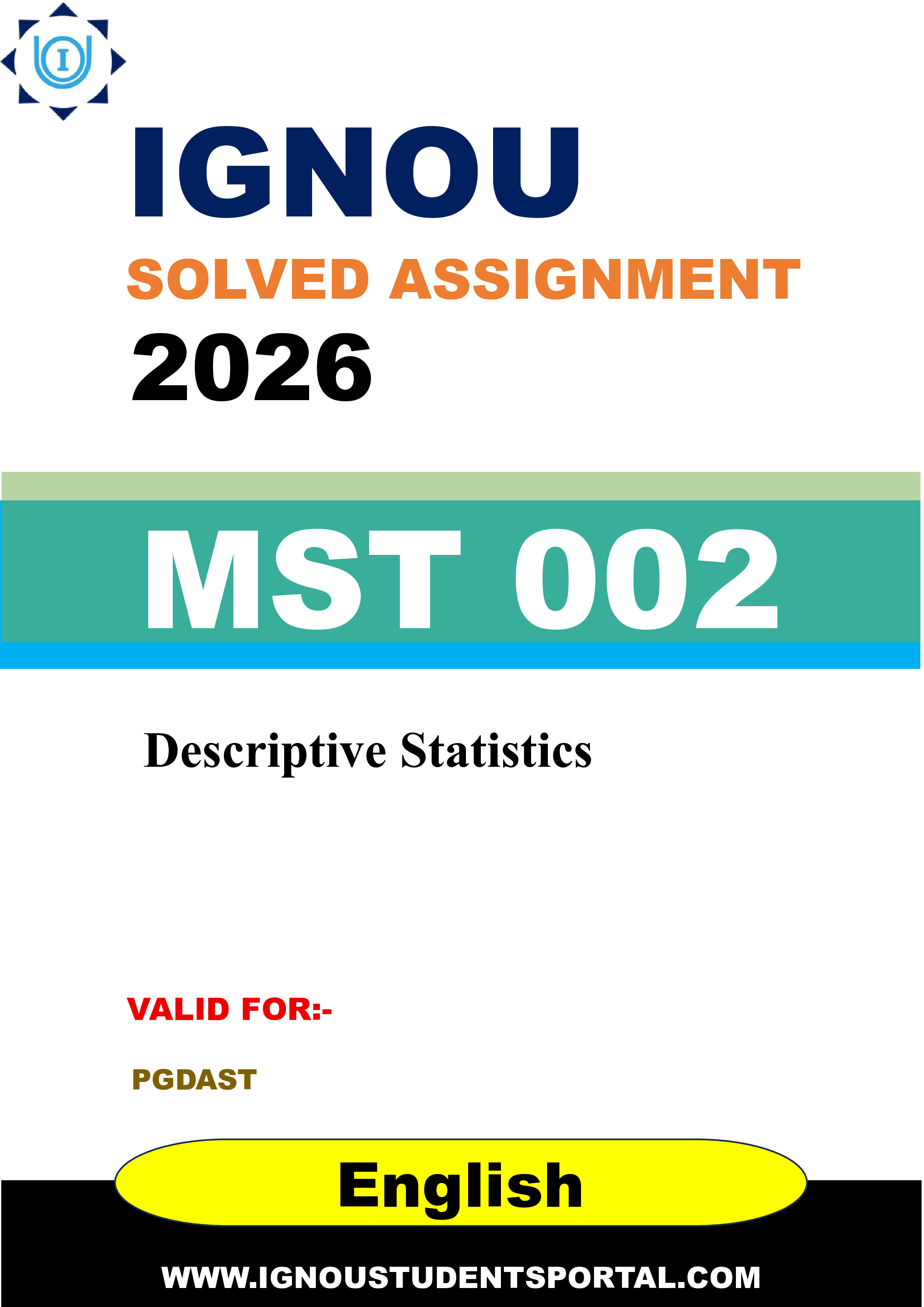 IGNOU MST 002 Solved Assignment 2026-26: Descriptive Statistics (English Medium) | IGNOU Students Portal