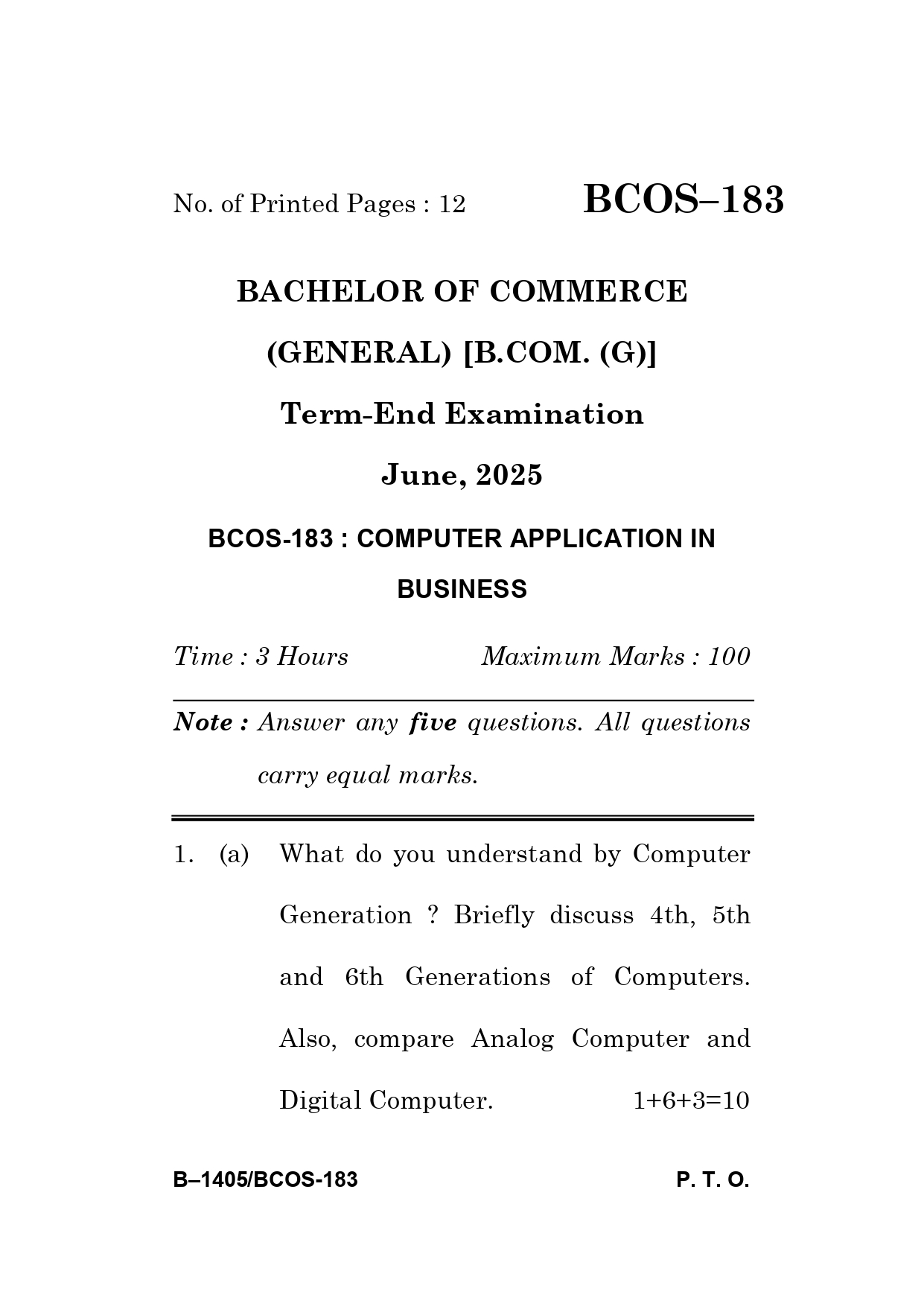 IGNOU BCOS 183 Solved Previous Year Question Paper –JUNE 2025 (ENGLISH Medium) – Download PDF