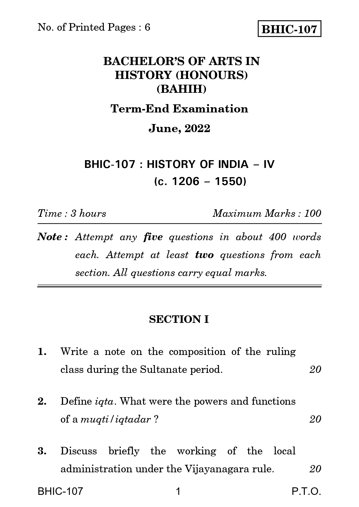 IGNOU BHIC 107 Solved Previous Year Question Paper – June  2022 (English Medium) – Download PDF