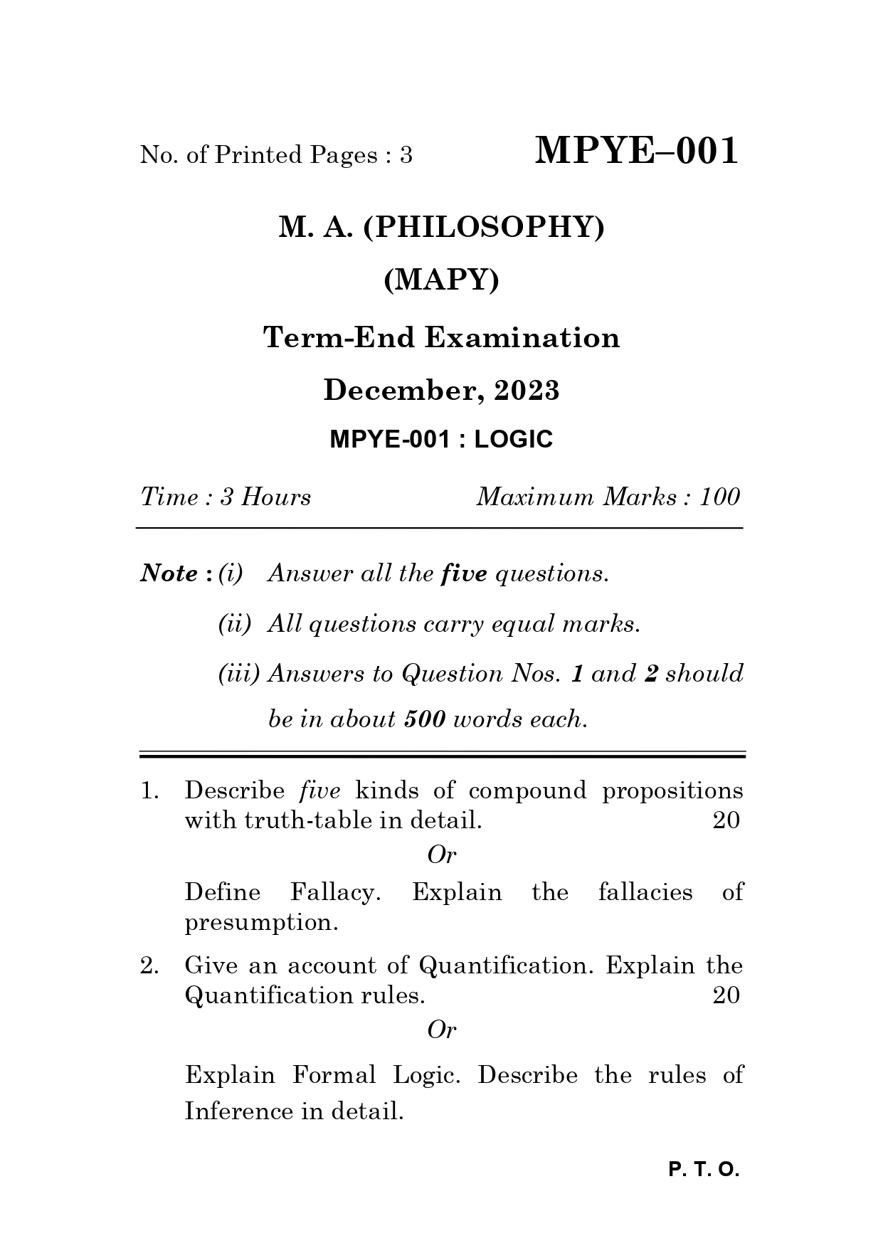 IGNOU MPYE 001 Solved Previous Year Question Paper –DECEMBER 2023 (ENGLISH Medium) – Download PDF