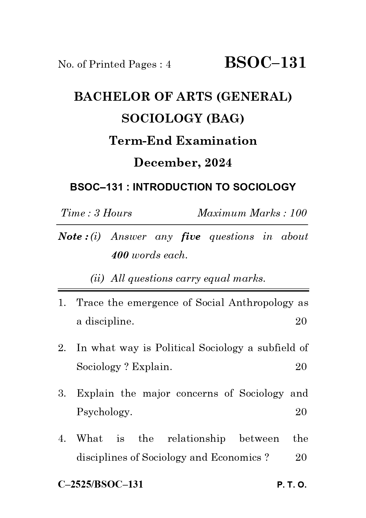 IGNOU BSOC 131 Solved Previous Year Question Paper – December 2024 (English Medium) – Download PDF